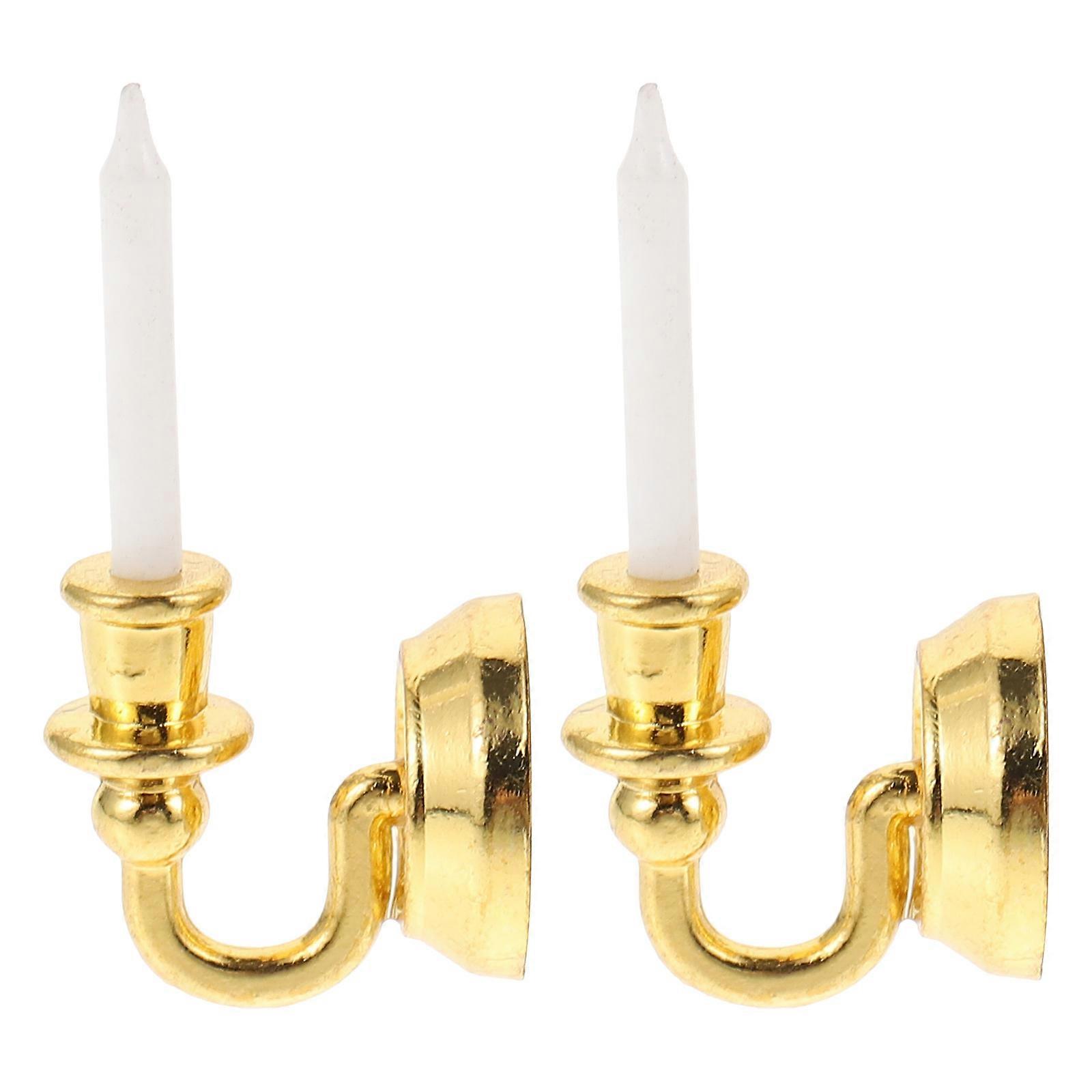Miniature Dollhouse Decor Iron Alloy Mini Candlestick Model For Photography Props Stylish Design 1 Pair