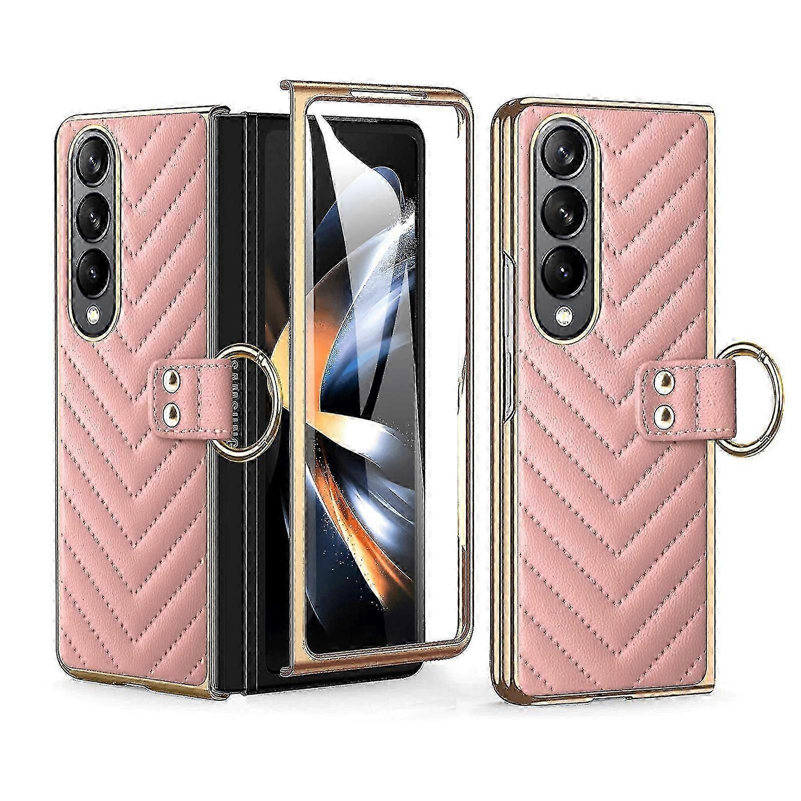 Z Fold 5 Case With Ring Stand & Screen Protector, PU Leather Electroplating All Inclusive Case For Samsung Galaxy Z Fold 5 5g Case