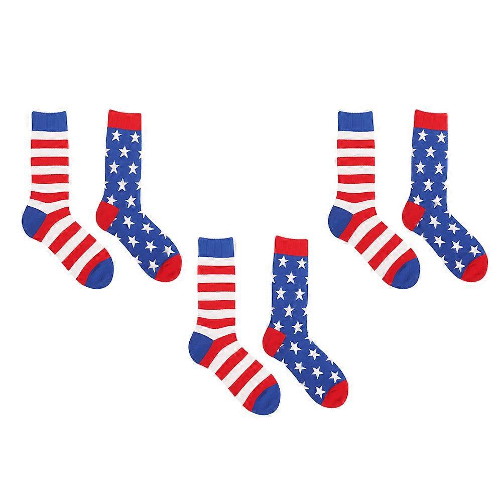 Colorful Striped Socks Mens Fashion American Flag Stockings Daily Wearing M Size 3 Pairs