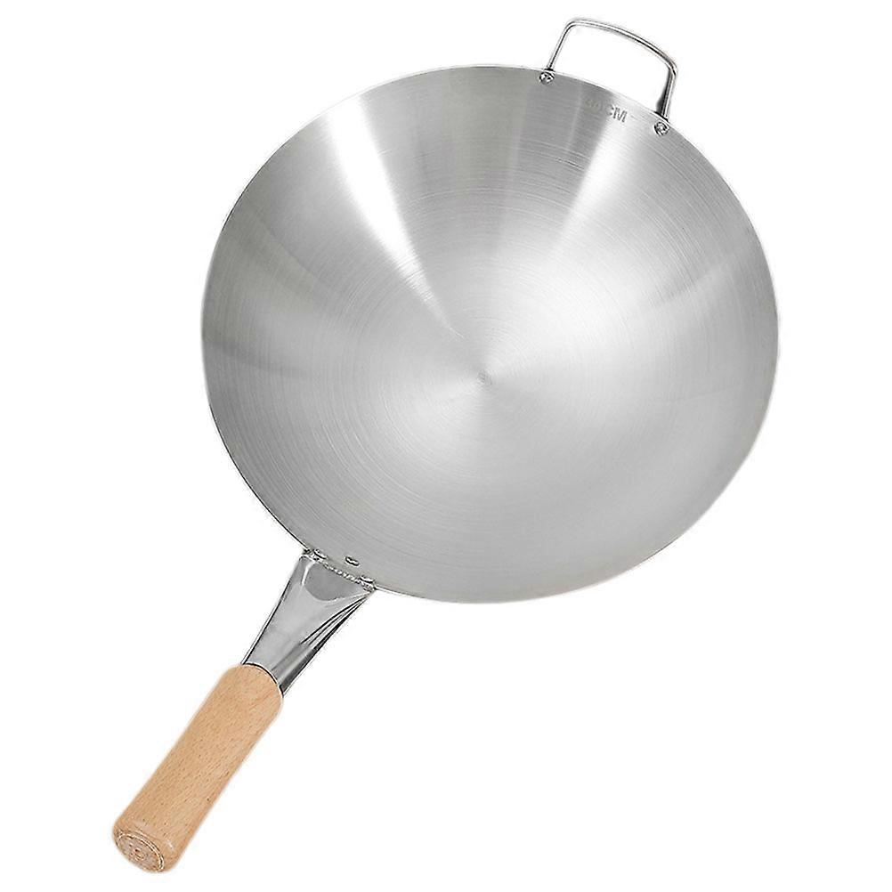 Restaurant Wok Metal Stove Wok Kitchen Wok for Stoves Adults Commercial Use 48x34cm Wood Handle 1Set