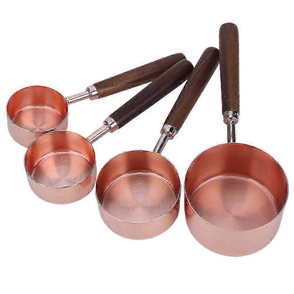 2025 Copper Plated Measuring Cups Set, Ergonomically Designed Stainless Steel Cups with Walnut Handle for Dry & Liquid Ingredients, Precise Rose Gold