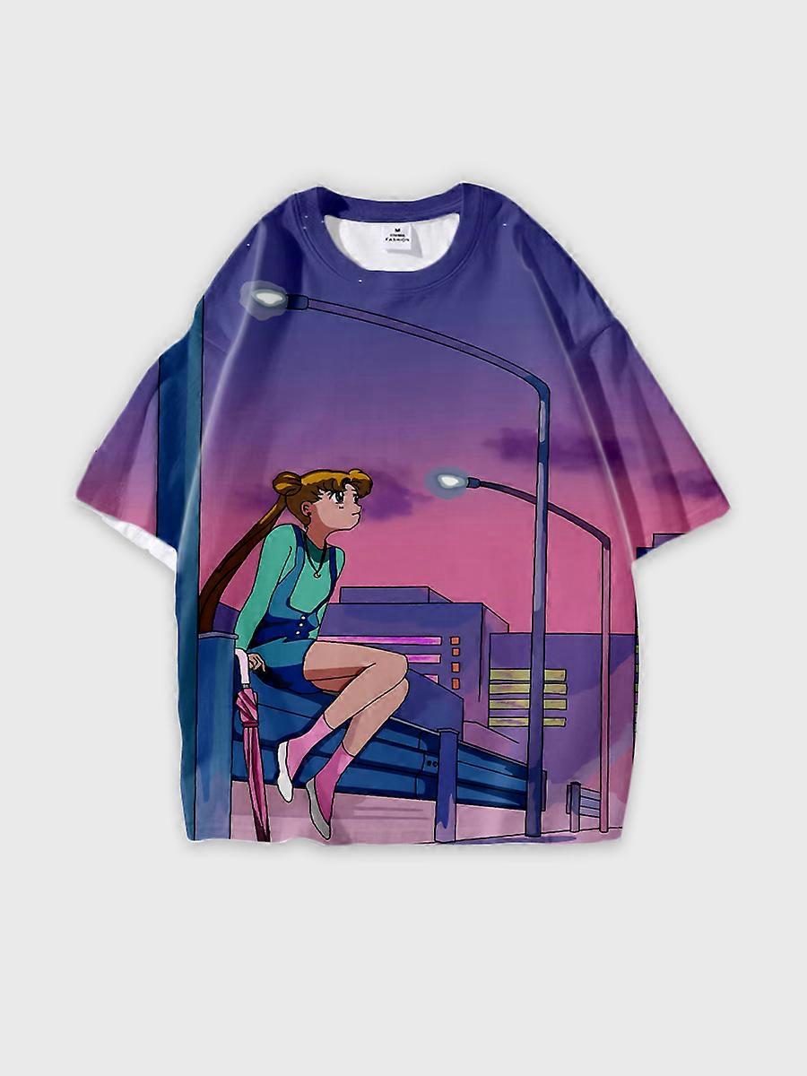 T-shirt round neck Role Pattern loose short sleeve D2322