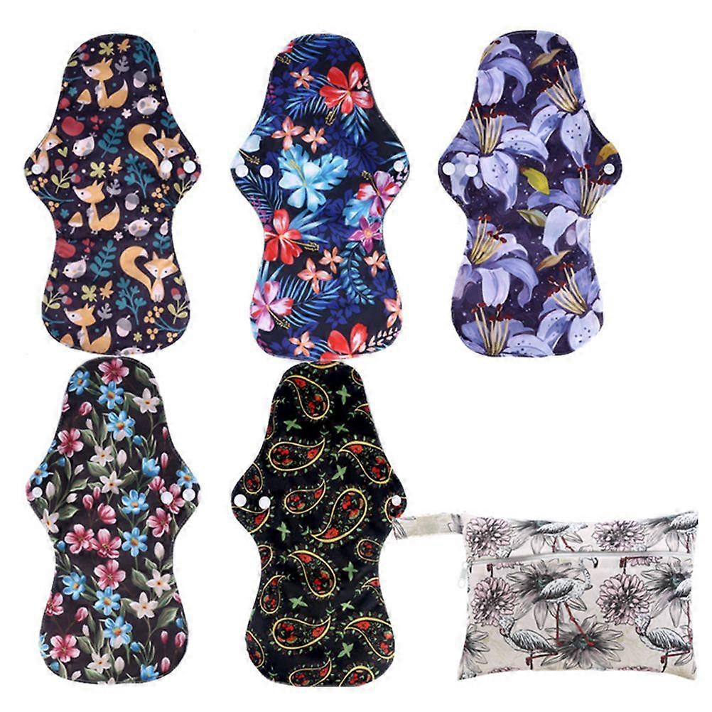 6pcs Bamboo Charcoal Menstrual Pads Super Absorbent Reusable Washable Sanitary Pads (5PCS Menstrual Pads and 1PC Bag Random Color)