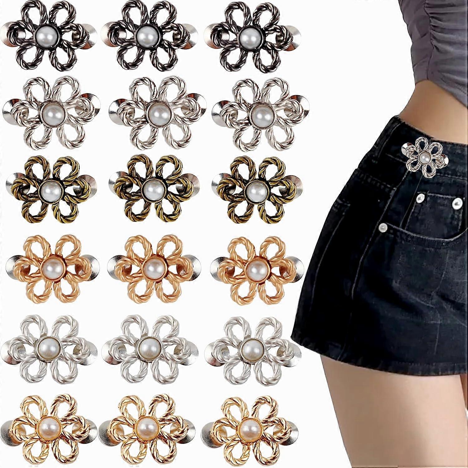18Sets Flower Jeans Button Pant Waist Tightener, Adjustable Waist Buck
