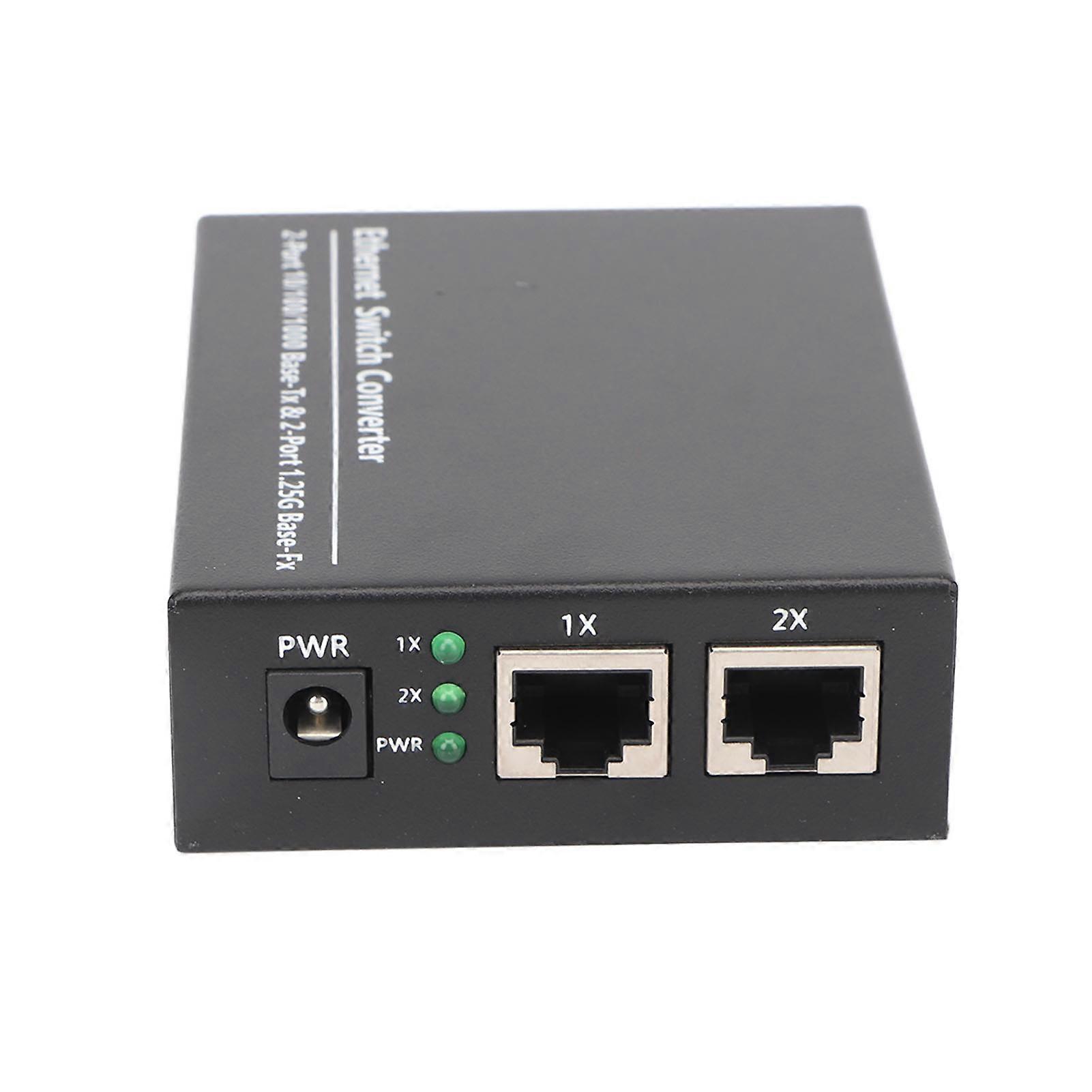 Ethernet Switch Converter Single Mode Fiber 1.25Gbps LED Indicator Fiber Ethernet Transceiver for Networking 100‑240V EU Plug 
