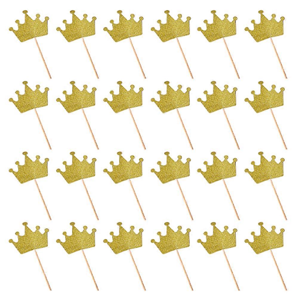 48Pcs Creative Crown Cake Toppers Birthday Party Cake Toppers (Random Color)