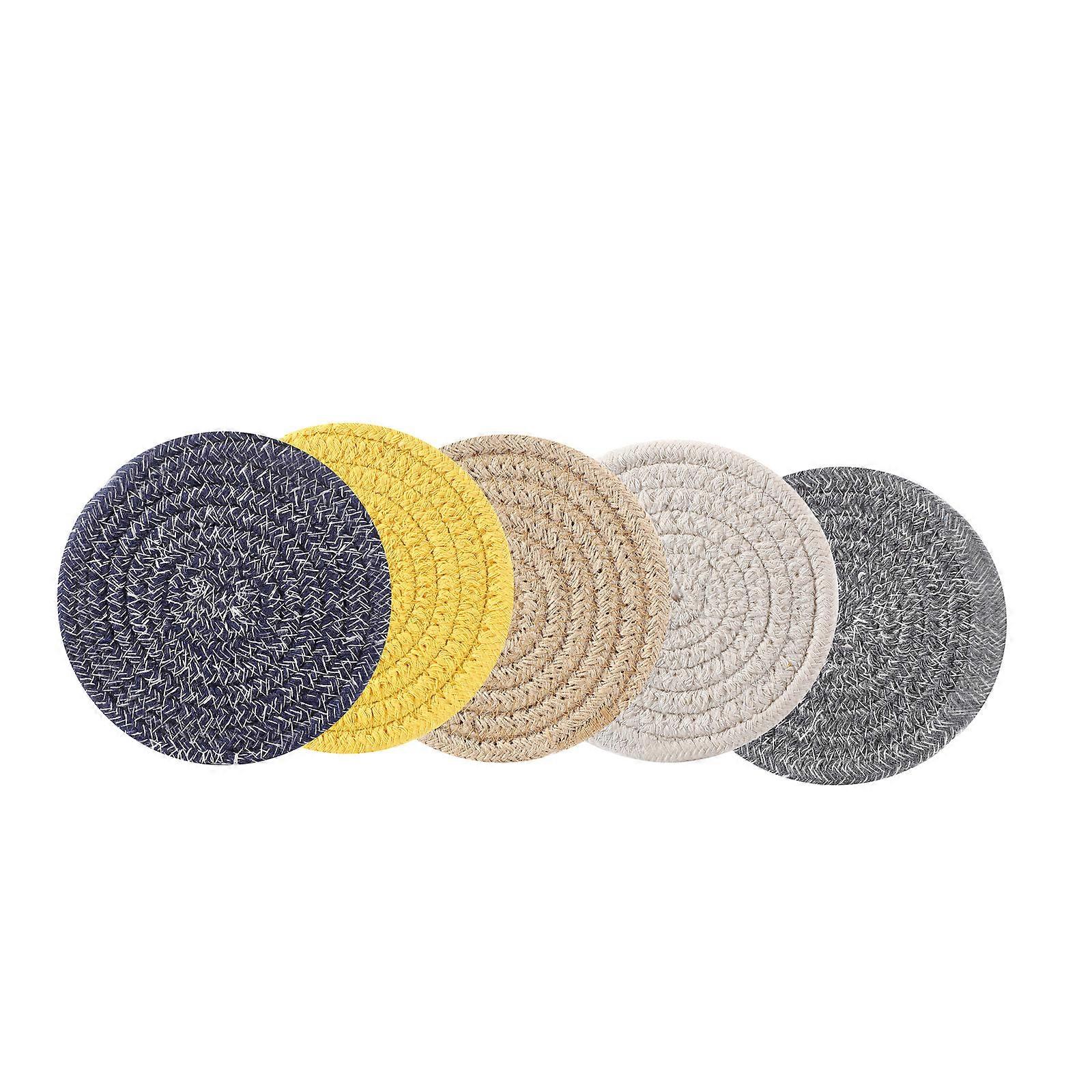 Hand-Woven Cup Pad Mugs Anti-Hot Pad Round Desktop Tableware Pad 5Pack For Dining Table Protection