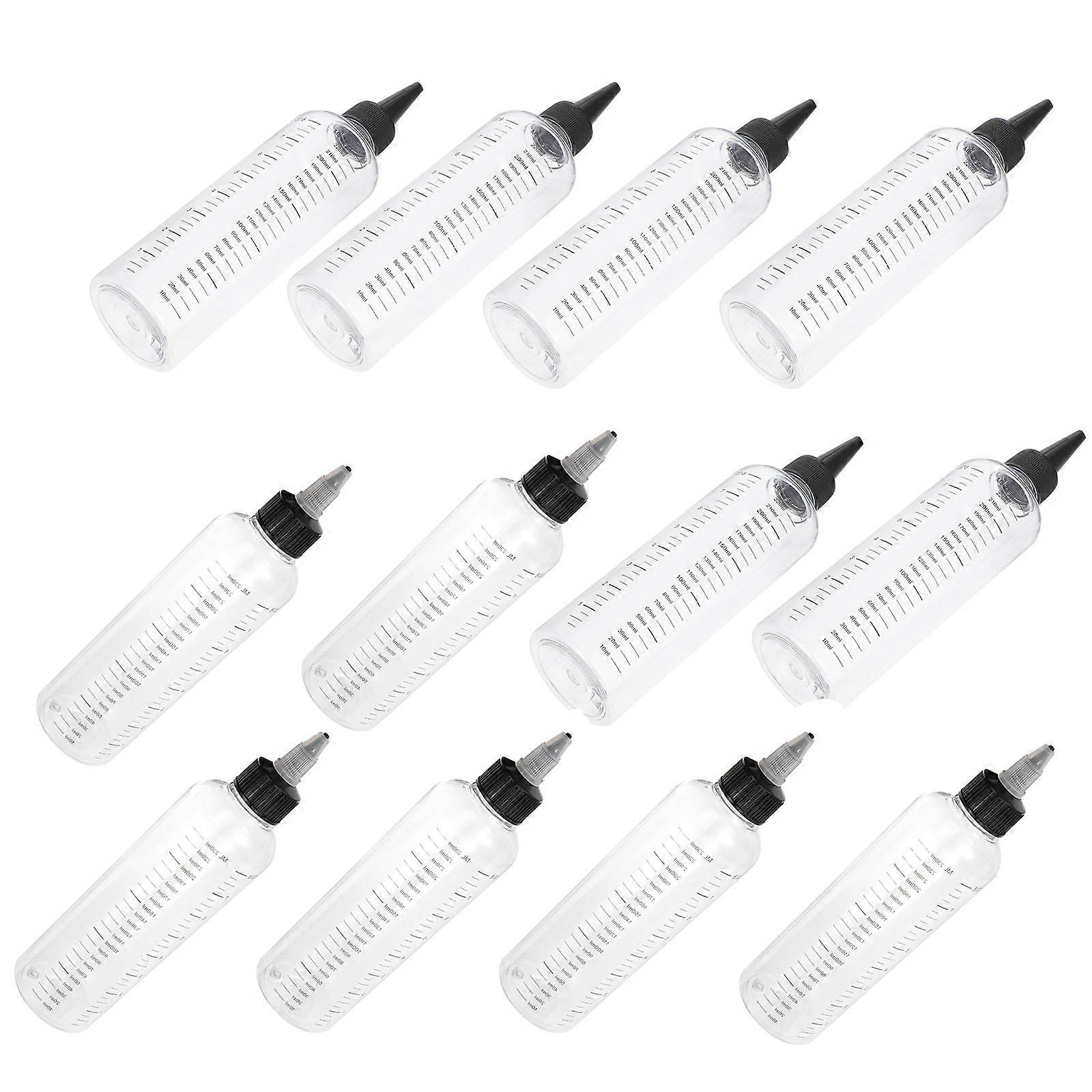 12pcs Pointed Mouth Bottles Hair Dye Squeeze Bottles Scale Bottles Applicator 250ML