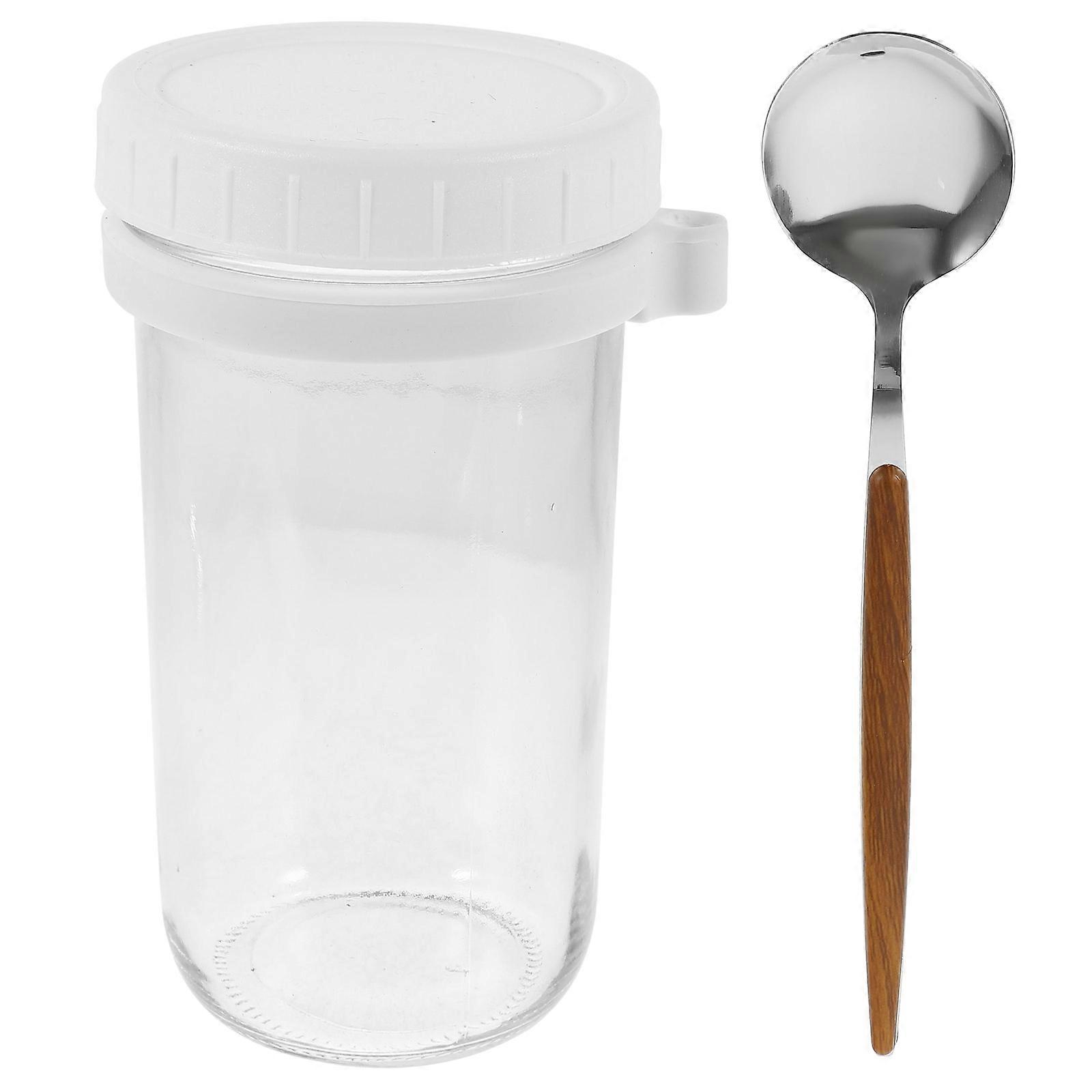 Multi-Functional Overnight Oats Container Glass Cup With Lockable Lid For Men And Women 1 Set