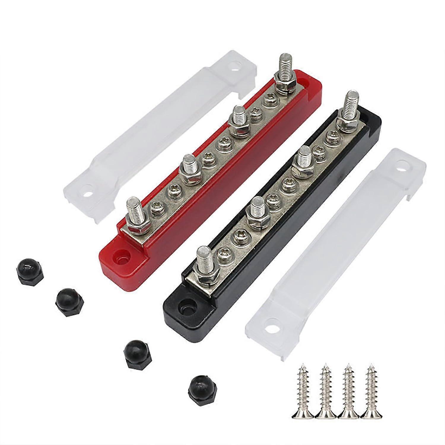 Battery Bus Bar 2 Pack, 12-48V Terminal Blocks with M6 Bolts and M4 Screws, for Car Boat Marine Caravan Motorhome