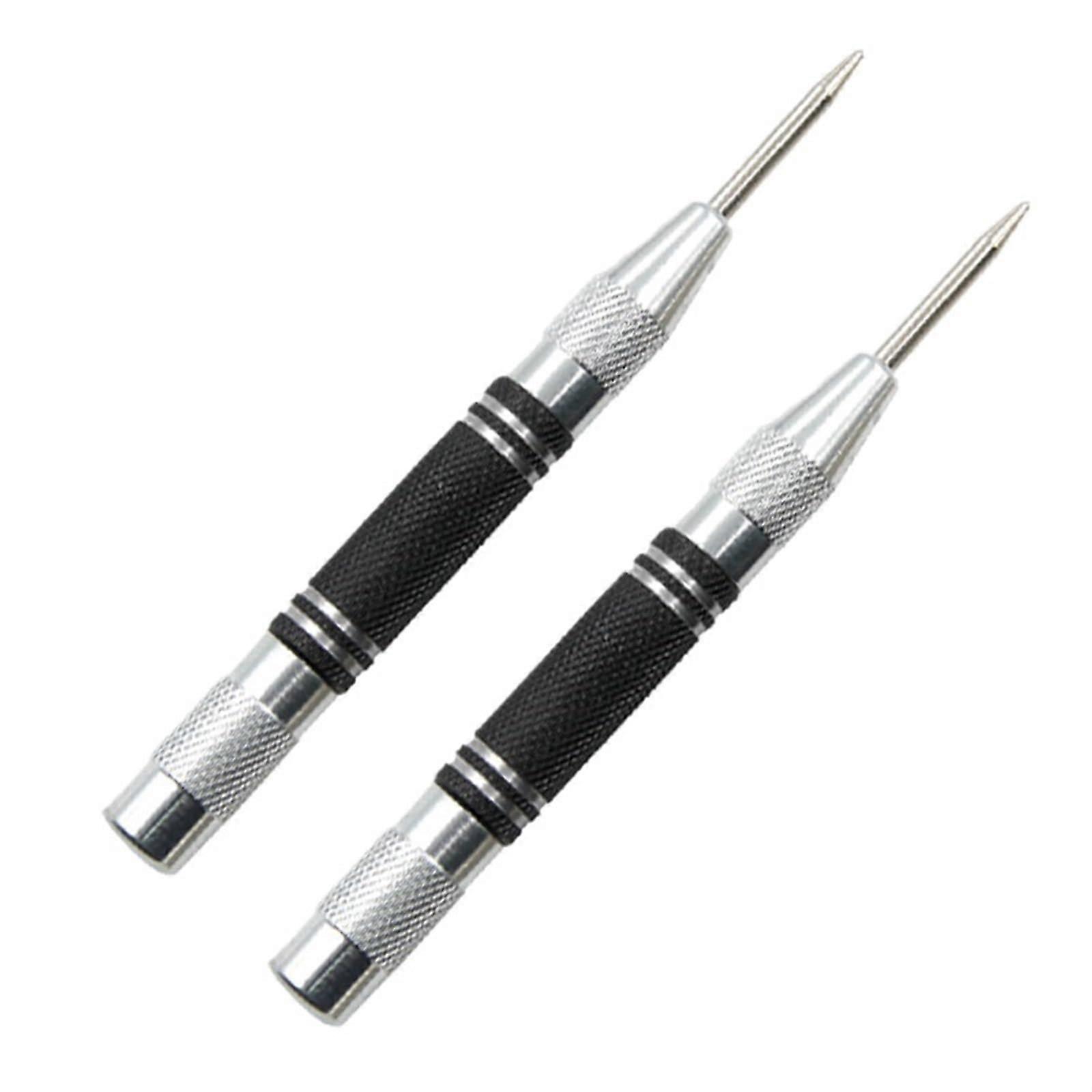 128mm Woodworking Center Punch Set, Automatic Spring Loaded Glass Breaker Tool, Silver/Black, Durable and Efficient