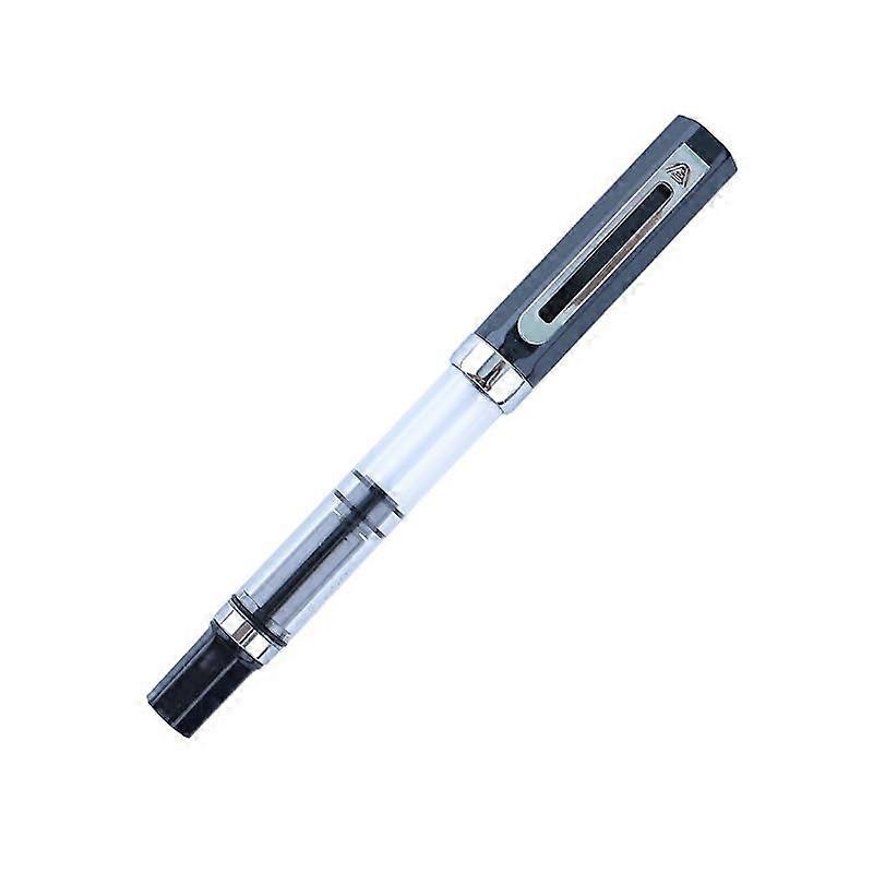 Fountain Pen EF/F Nib Piston Plastic Ink Pen with Silver Clip for Business and School Use in Black