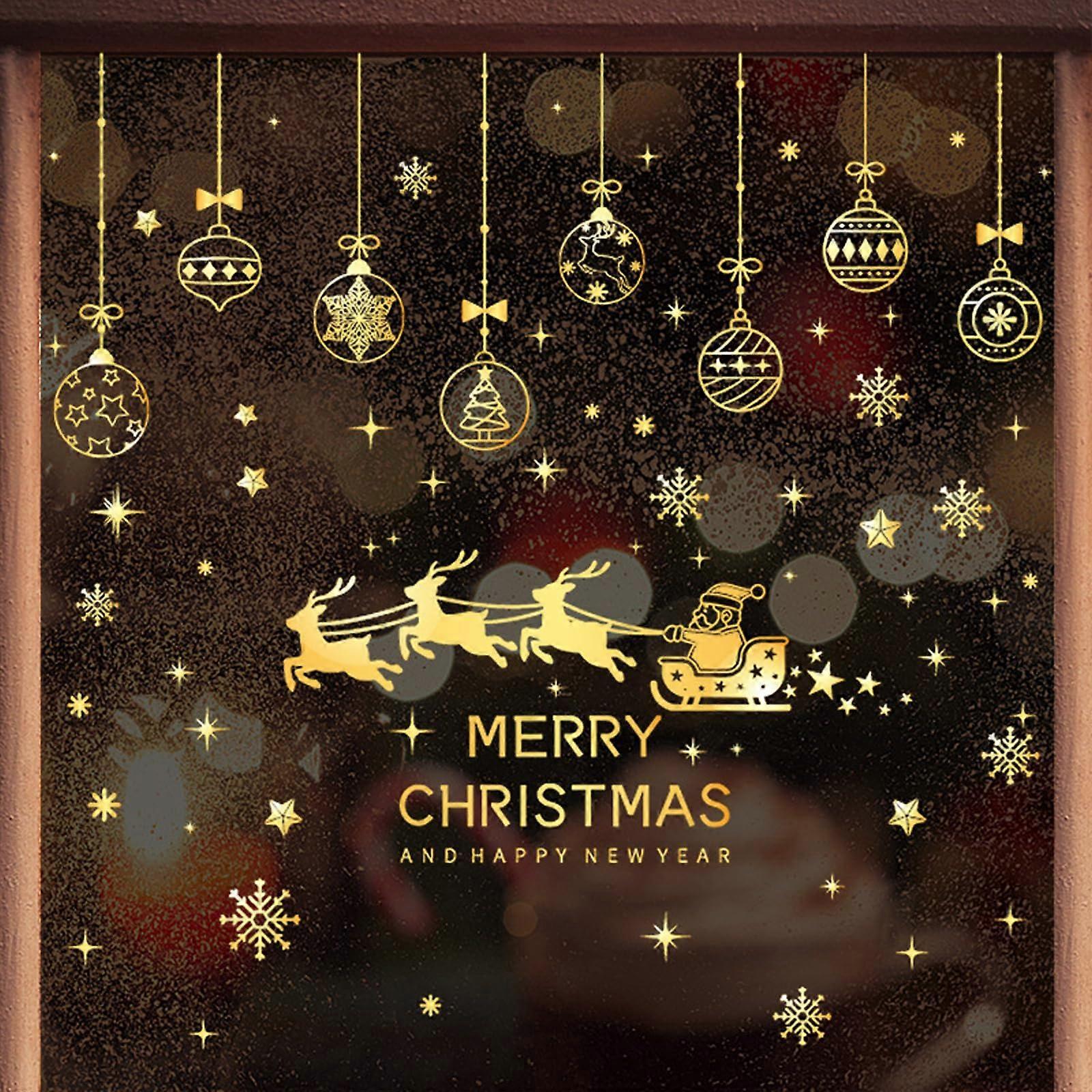 150Pcs Christmas Window Stickers, 6 Sheets Xmas Window Clings, Electrostatic Cling Decorations for Xmas (Gold)