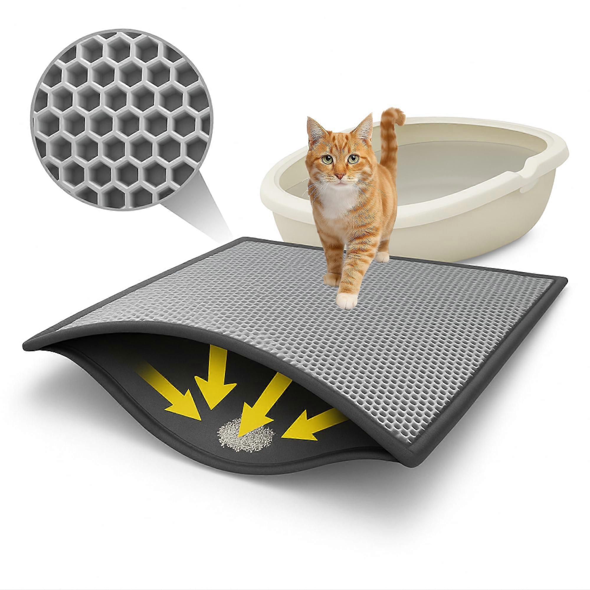 Cat Litter Tray Mat 30 X 40 Cm, Honeycomb Design, Waterproof Double Layer, Grey 3040