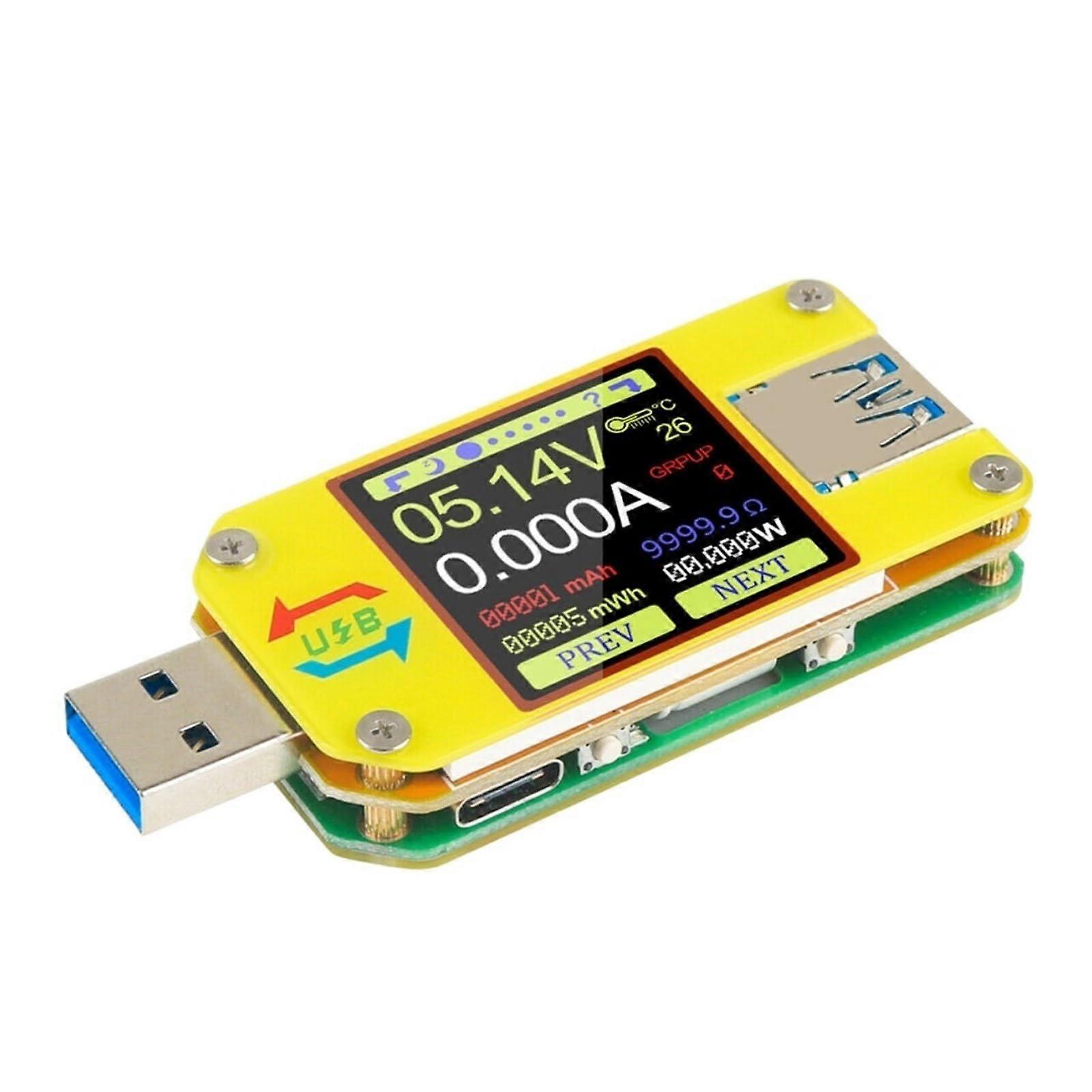 USB Type-C Multimeter UM34C, 2-Way PD Trigger, USB 3.0, Volt-Current Meter, Digital Ammeter, 424V/0.4A, Yellow