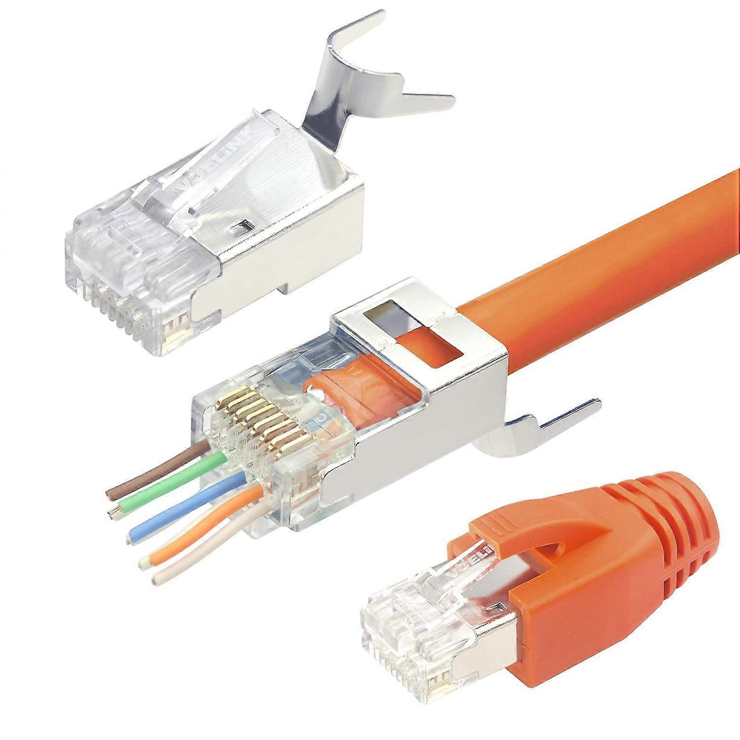 Cat7 Cat6A Pass Through Connector - Shielded Network Plug (20 Pack) with RJ45 Boots Cover