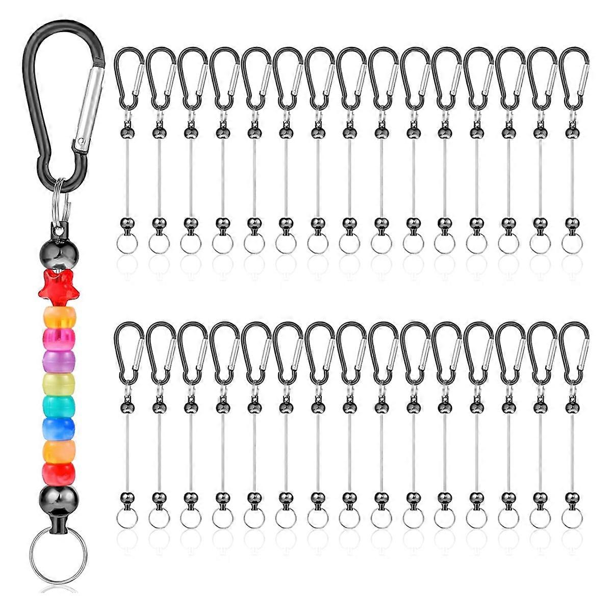 30Pcs Beadable Keychain Bars Sliver Bulk Blank Beadable Keychains Cute Metal Keychains Bar DIY Keychain Supplies A