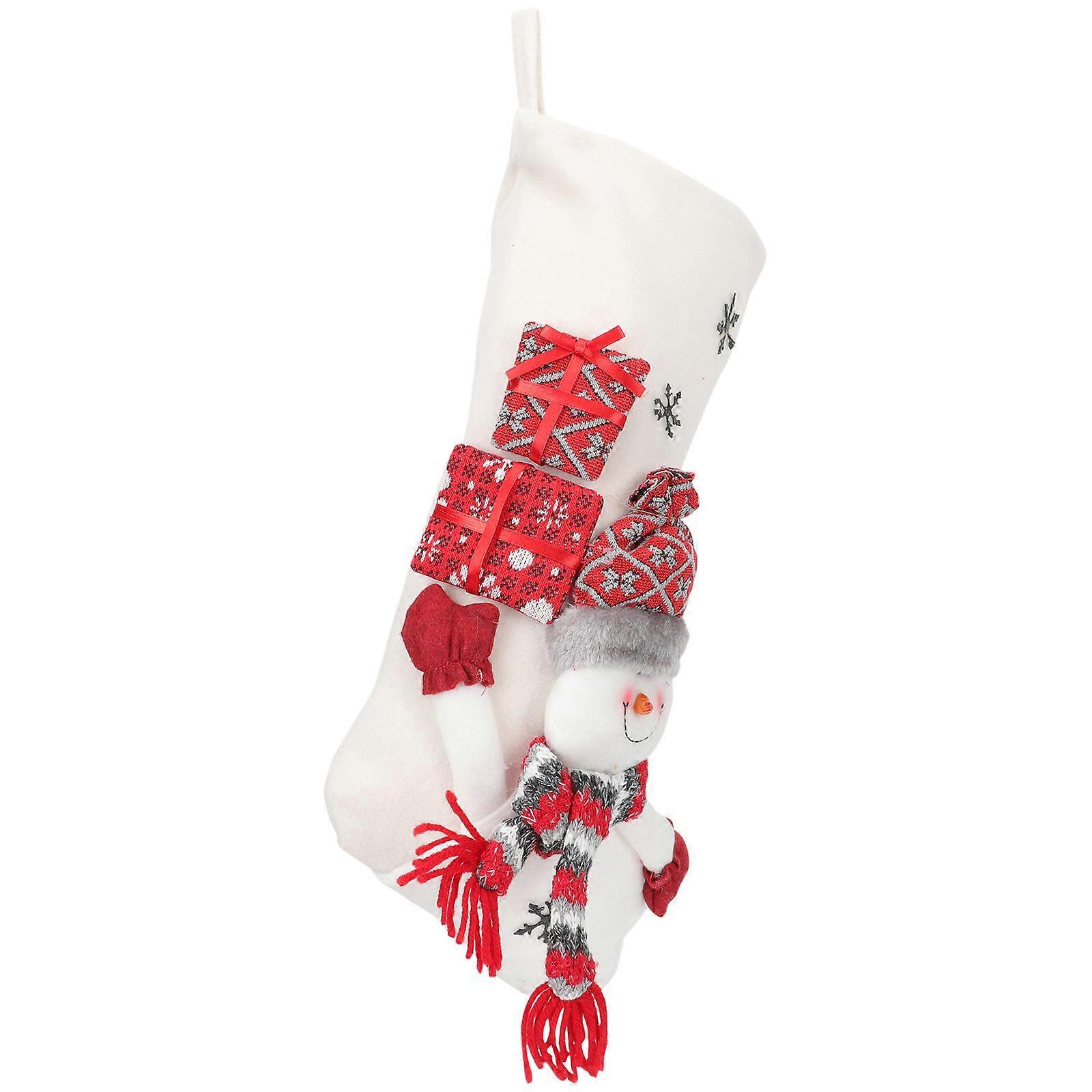 Holiday Candy Bags Christmas Stocking Storage Bag Gift Container Spherical Snowman Design White 1Set
