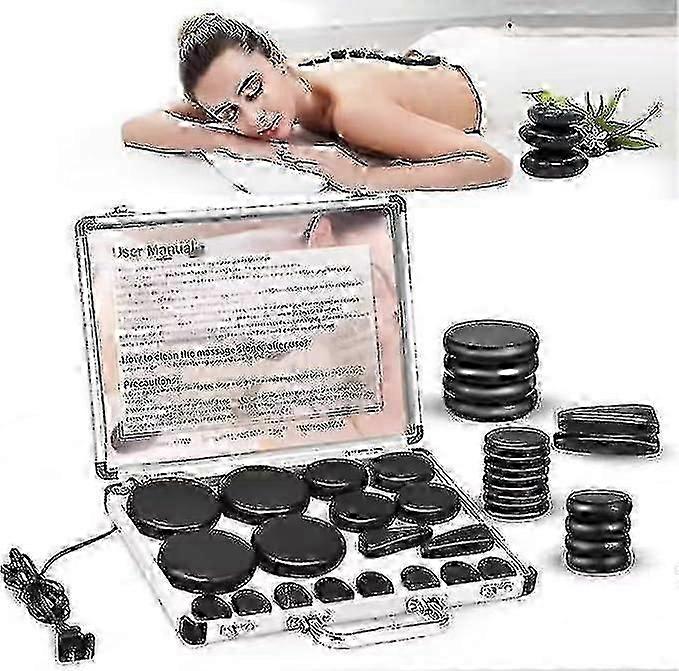 طقم تدليك بالأحجار الساخنة ، 18 قطعة أحجار البازلت الساخنة مع مجموعة سخان ، أحجار تدليك سبا احترافية أو منزلية للاسترخاء والشفاء وتخفيف الآلام