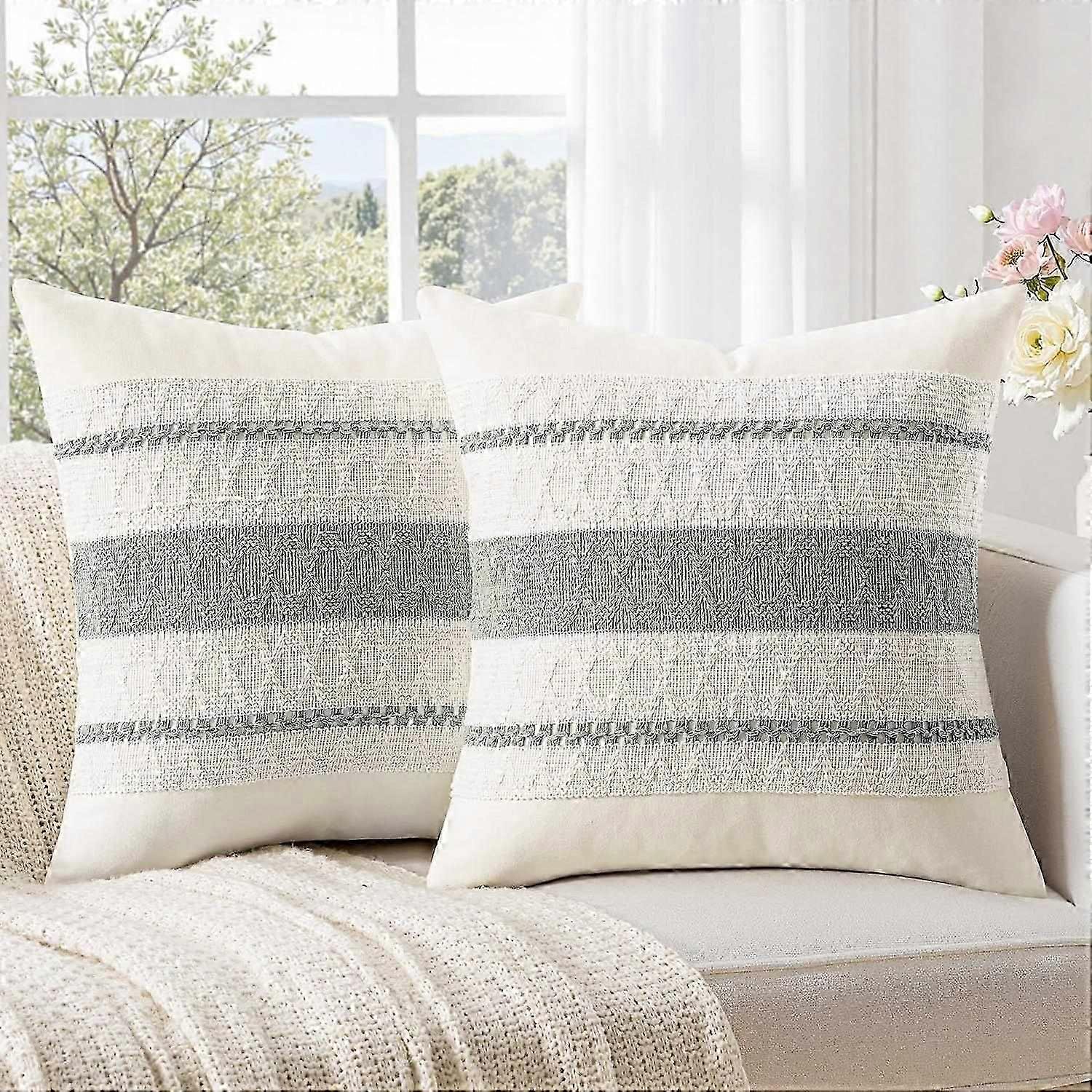 Set of 2 Decorative Pillow Covers Boho Farmhouse Couch Throw Pillows Modern
