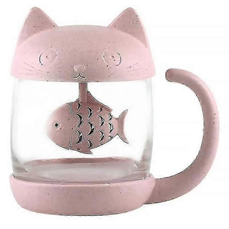 Tasse à thé en verre créative en forme de chat avec filtre, jolie tasse à thé en verre de dessin animé, 250 ml