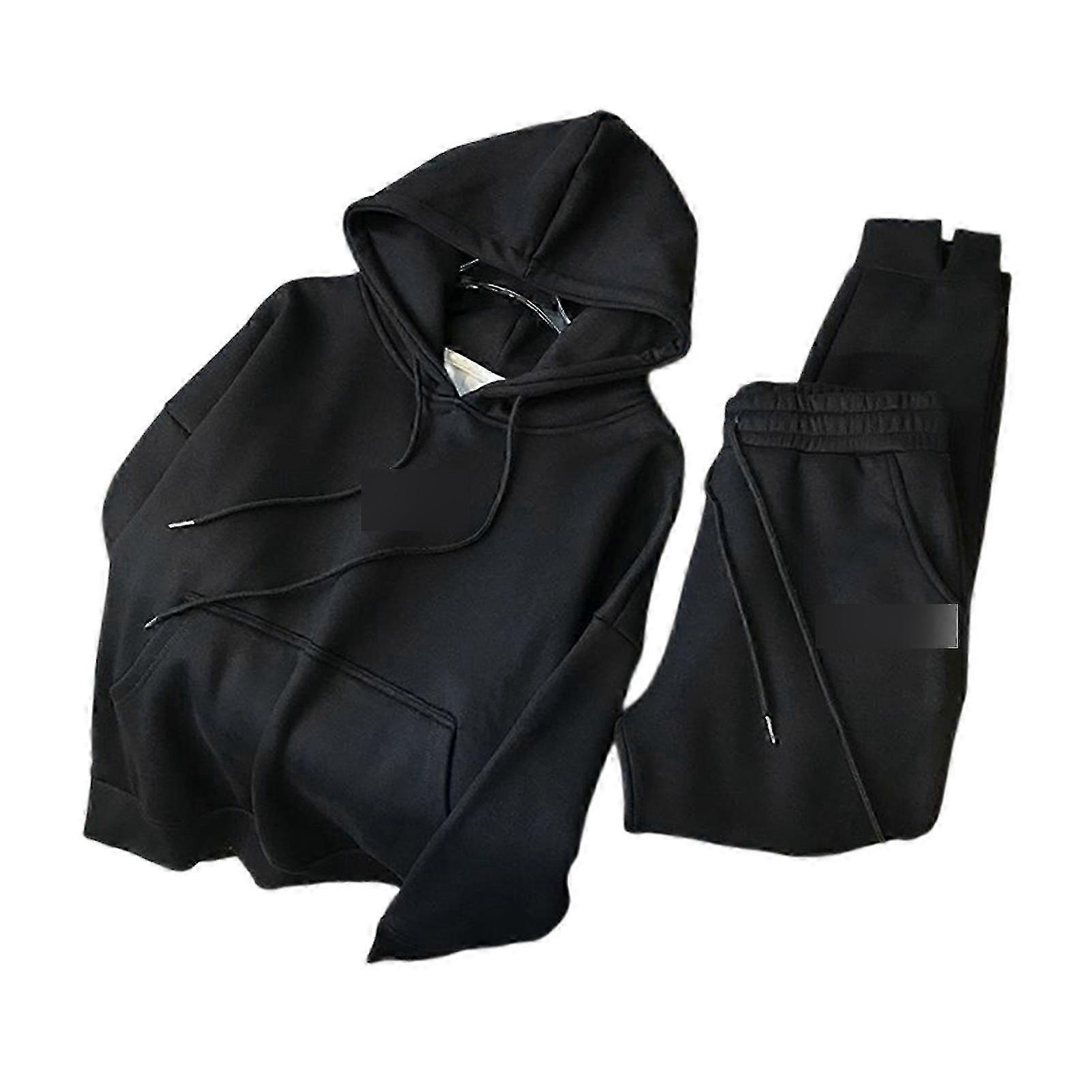 Damkläder med två delar, långärmade loungeset med huva och byxor