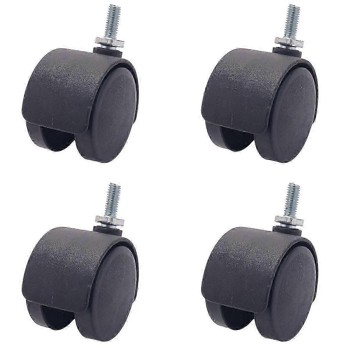 6mm Threaded 40mm Dual Wheel Rotatable Caster Black