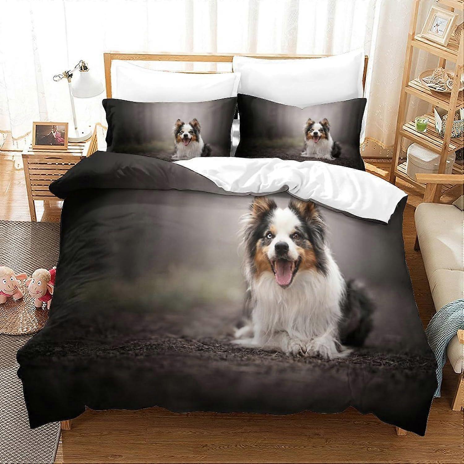 Bedding Single Bed Set Border Collie Printed Duvet Cover Super Soft Microfiber Bedding Set with Zipper with Pillowcases Quilt Cover Hypoallergenic for