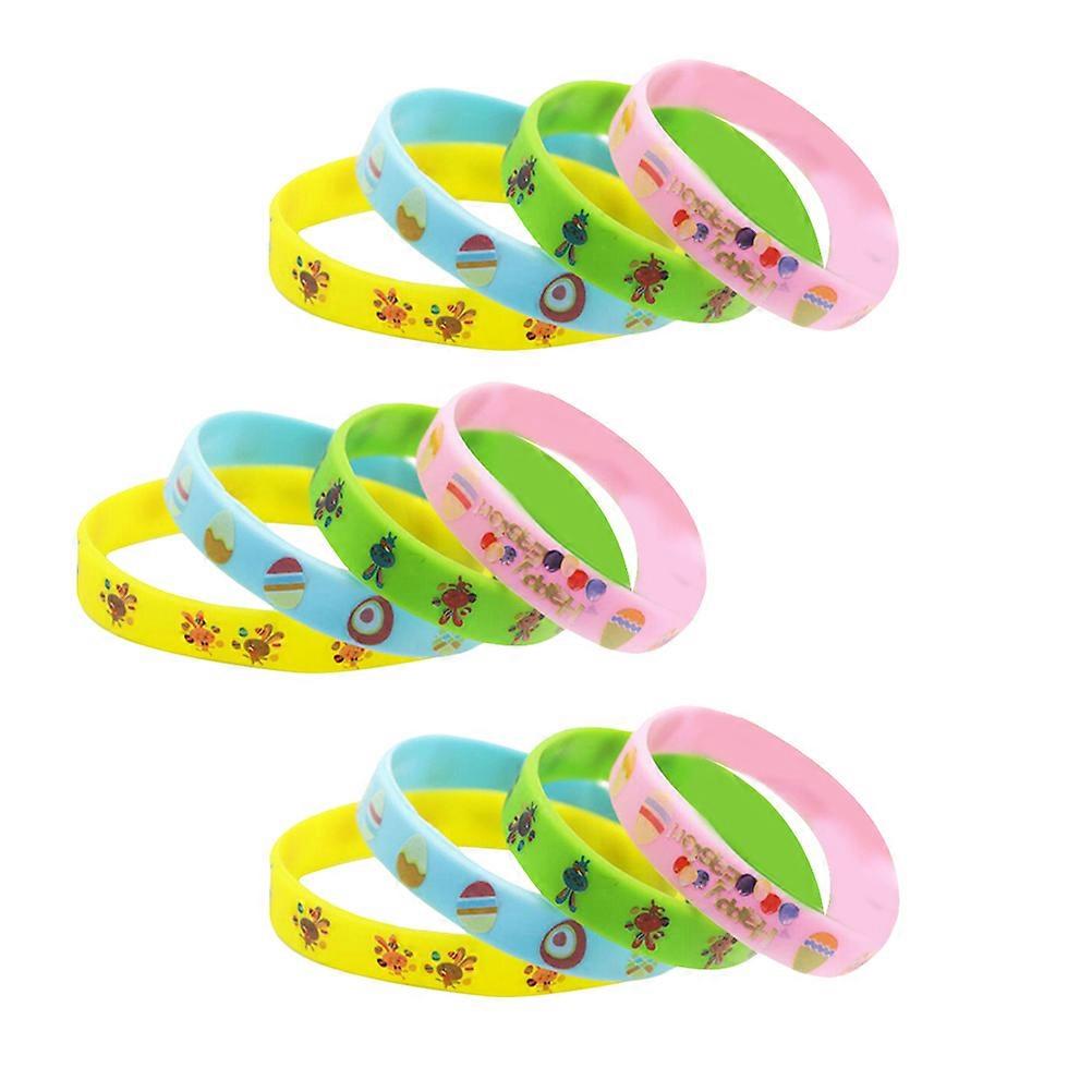 Party Bracelets Silicone Wristbands for Wearing 12Pcs Assorted Color Easter Design