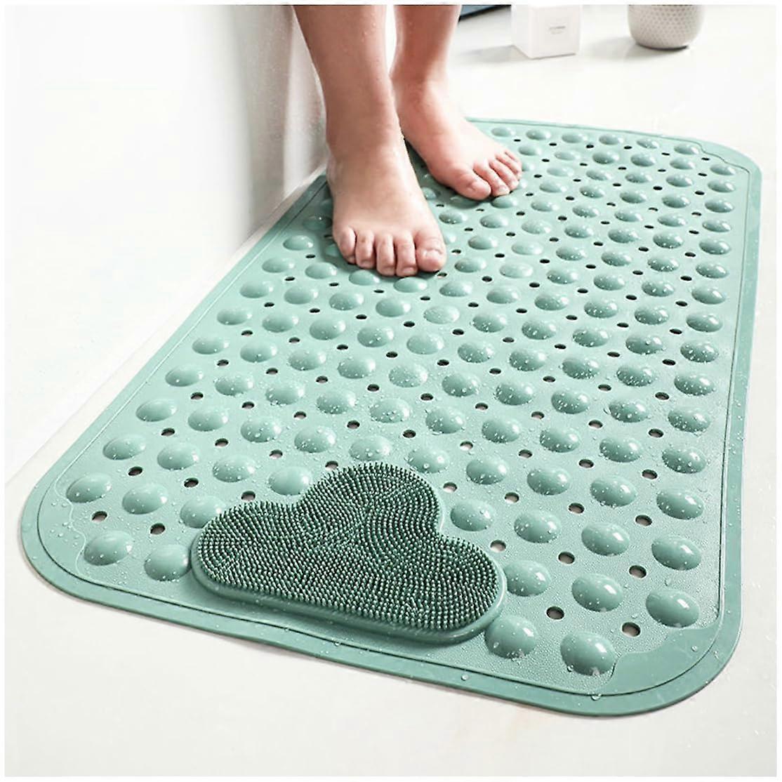 Shower Mat 80 x 50 cm, NonSlip Bath Mat With Suction Cups, TPE Material, Green, Massage, Rectangular, Machine Washable