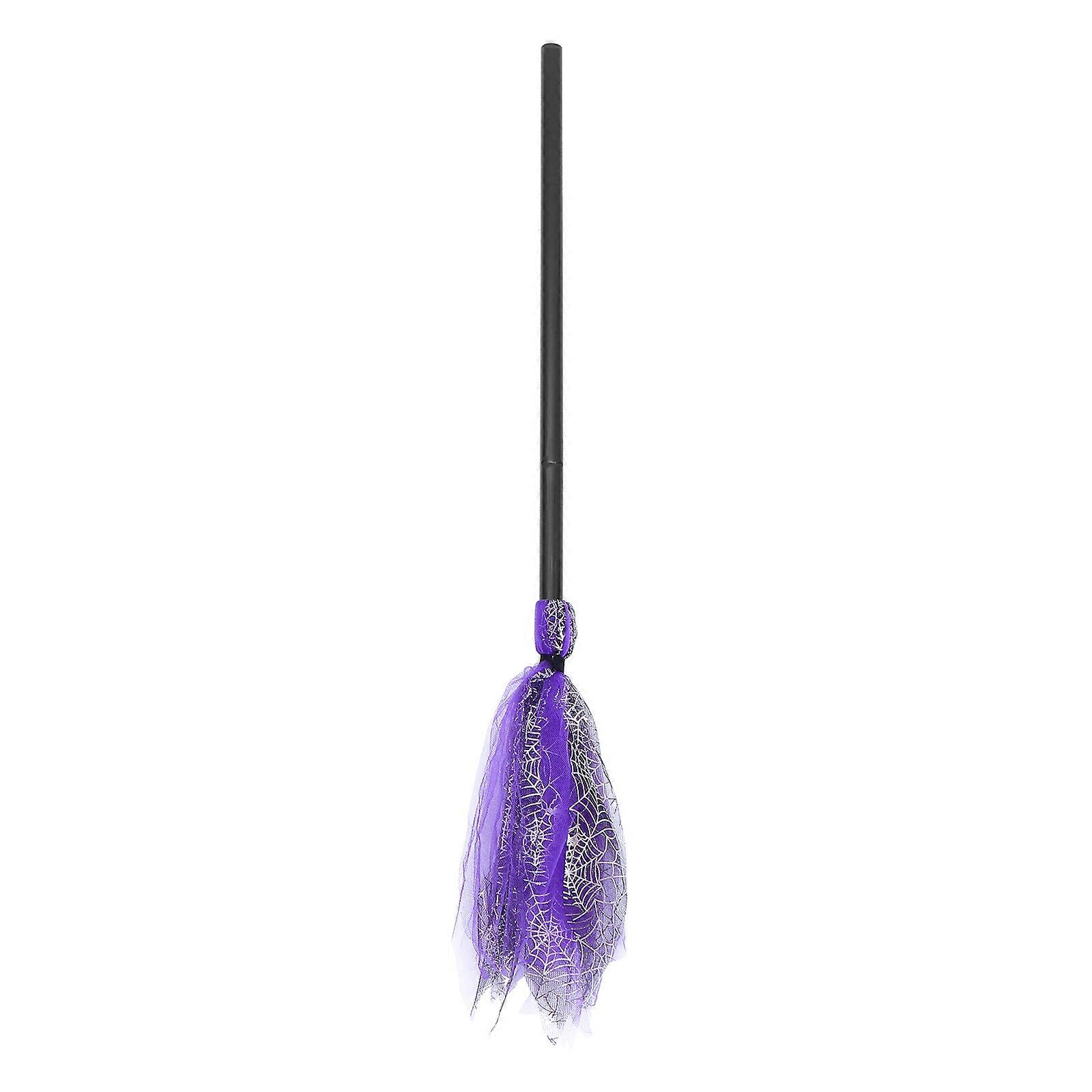 Halloween Witch Broom for Decoration Use 1Pcs Gauze Broom with Spider Web Design