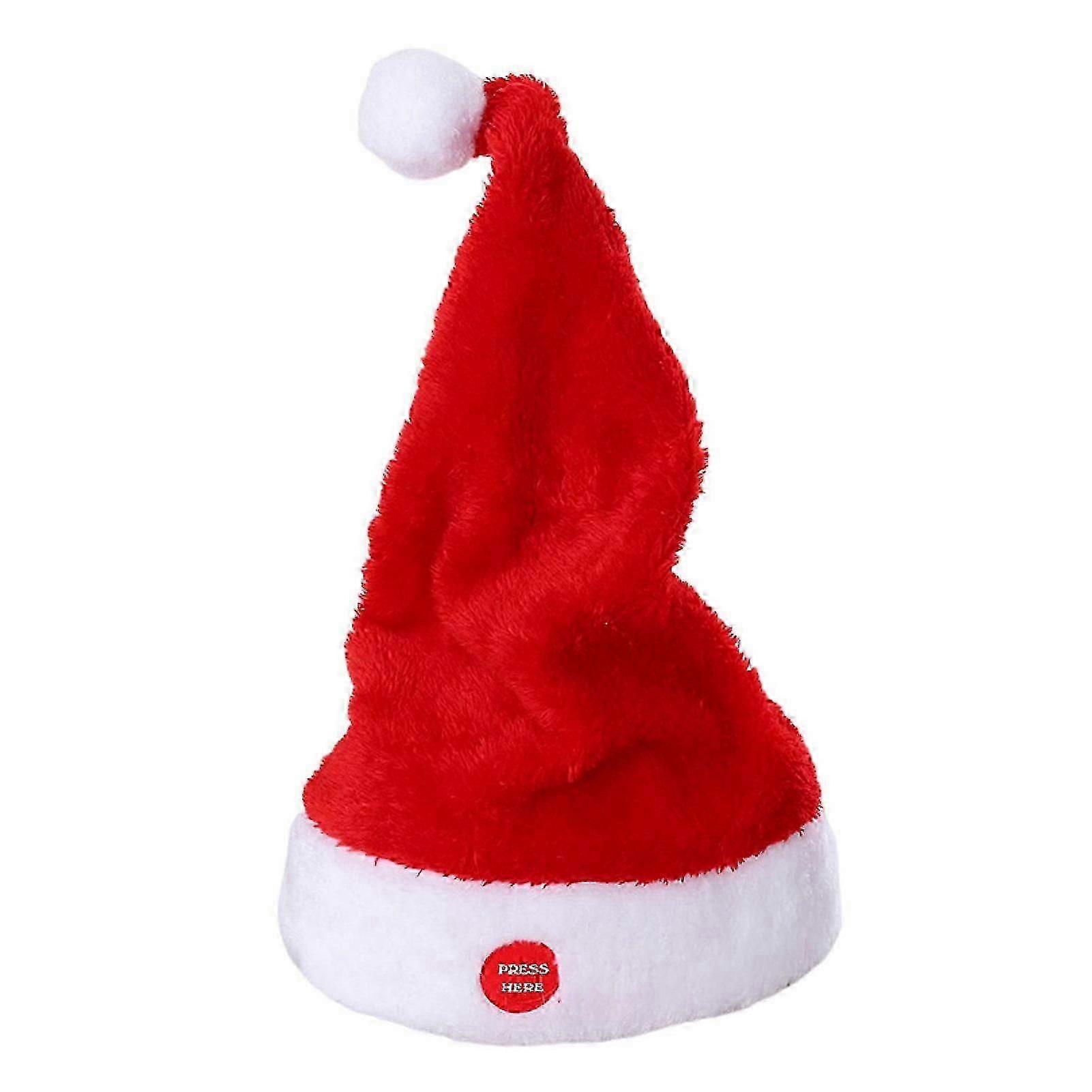 Electric Santa Hat Singing Dancing Christmas Hat Battery Operated Red Plush Swinging Santa Claus Hat Decoration Holiday Gift