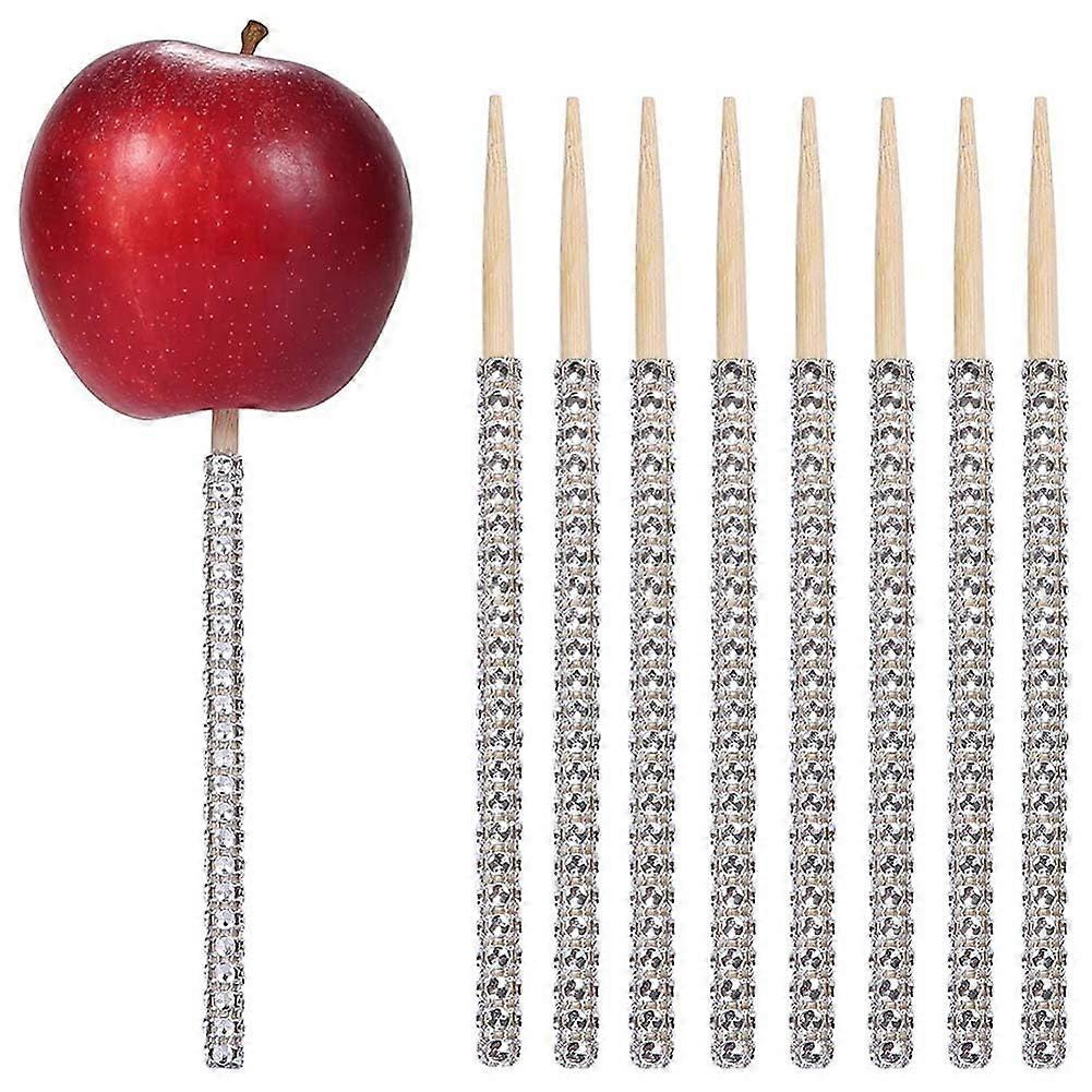 Candy Apple Bamboo Sticks 20 Pcs Rhinestone Wooden Pointed Skewers Cake Pops Chocolate Caramel Apples Silver