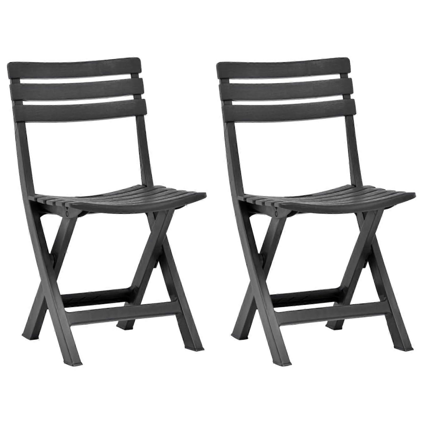 Folding Garden Chairs 2 Pcs Anthracite Plastic Outdoor Dining Seating, Lightweight Stackable Patio Chairs