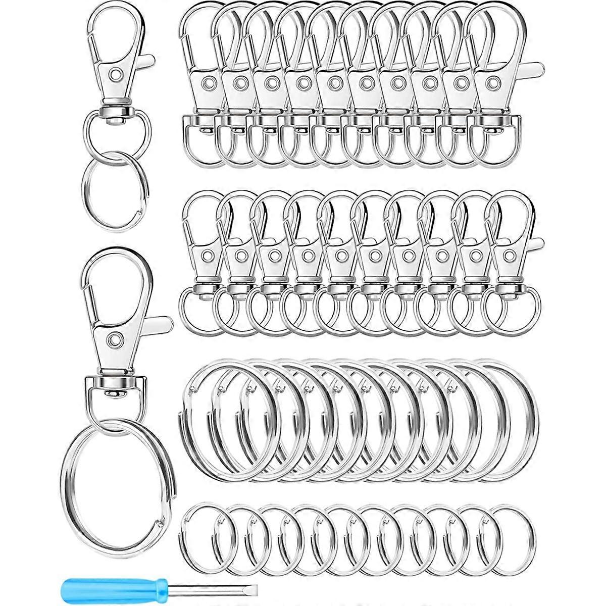 Silver Swivel Snap Hooks and Key Rings Kit, Lobster Clasps, Key Chain Rings, KeyRings for Crafts, Je