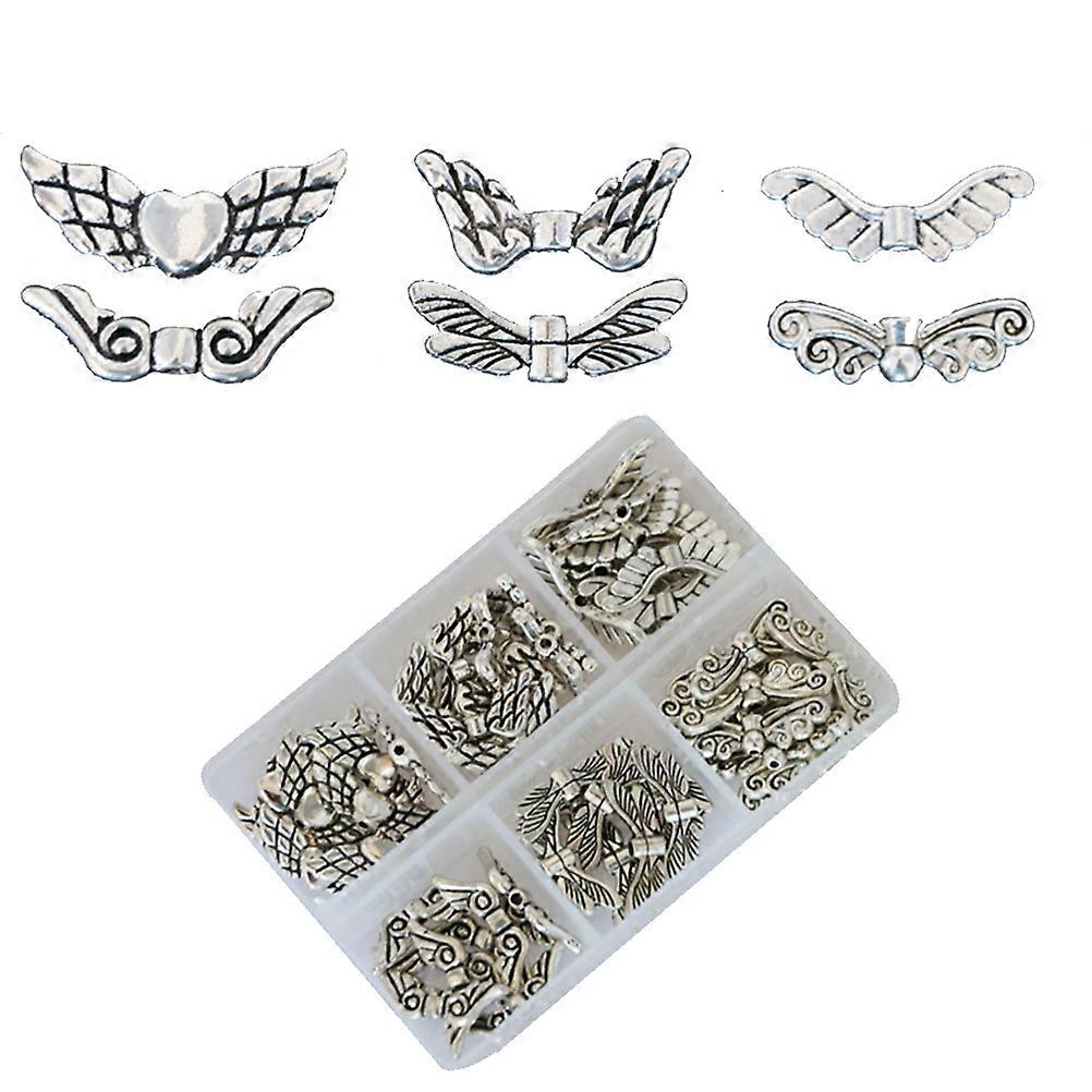 DIY Use Bracelet Spacer Bead Wing Shape Alloy Silver for Decoration Use 60Pcs