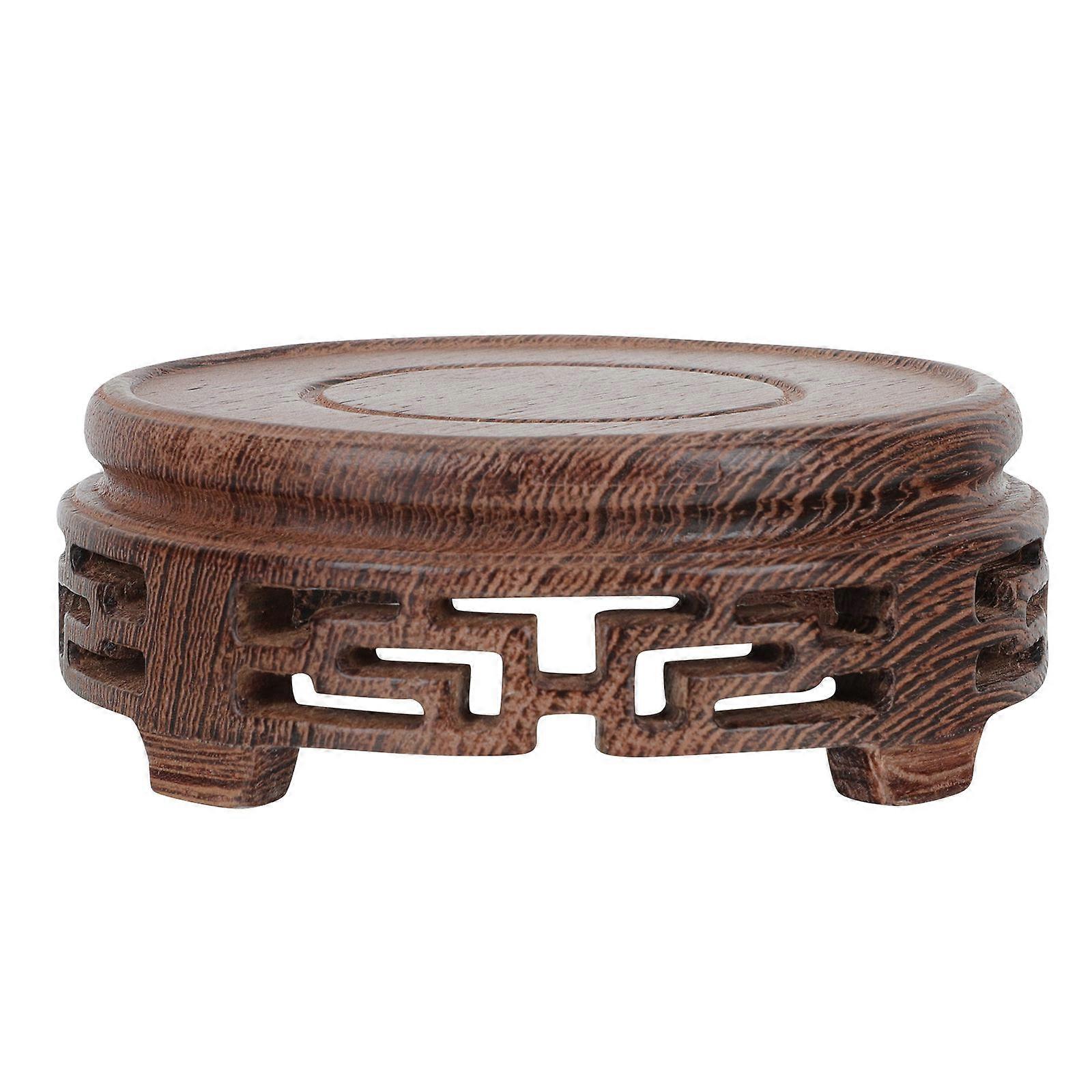 Round Wood Display Base Tea Set Display Base For Dining Room Tea Pot Display Stand Brown Design 1Pcs