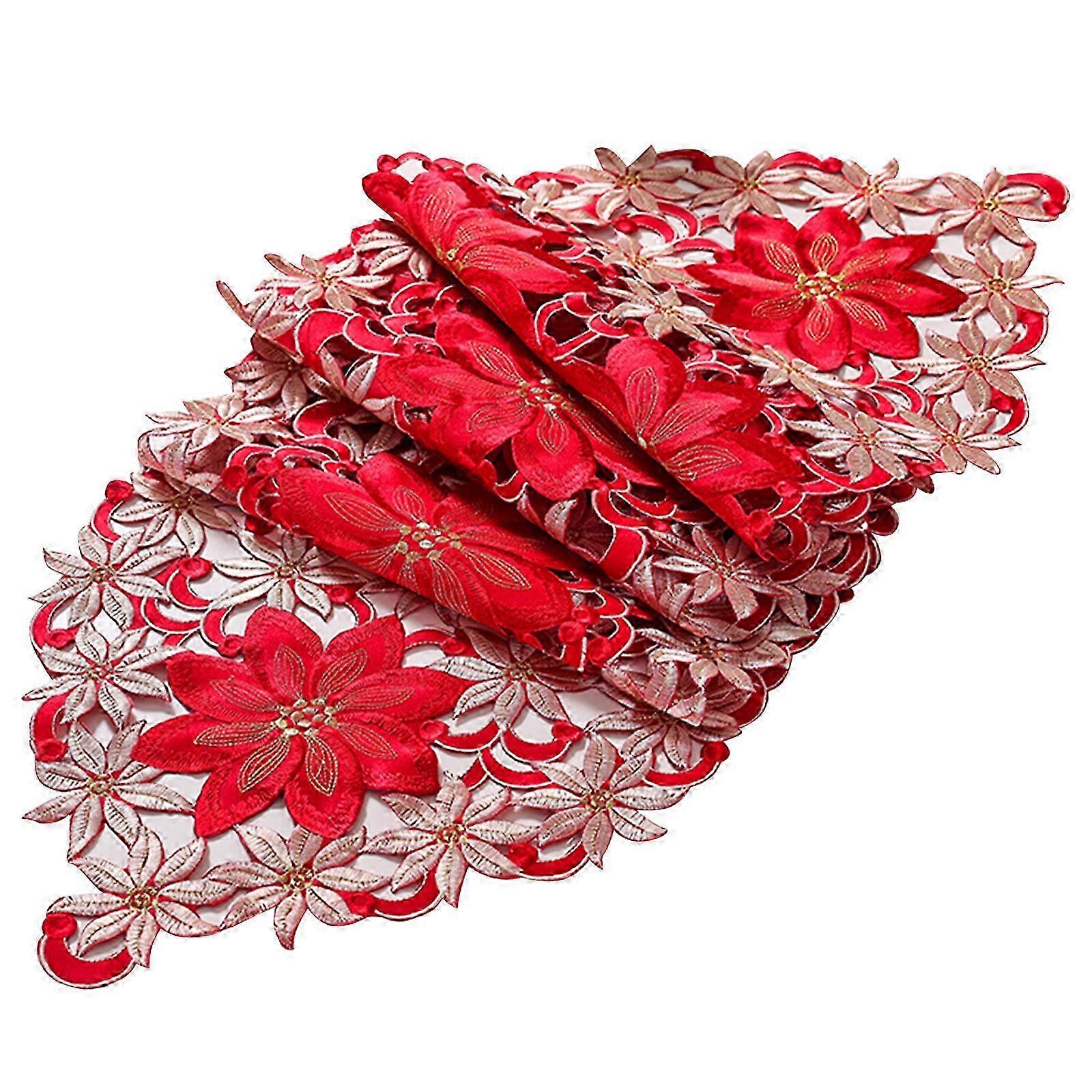Embroidered Christmas Table Runner Red Table Linens for Christmas Decorations 2025
