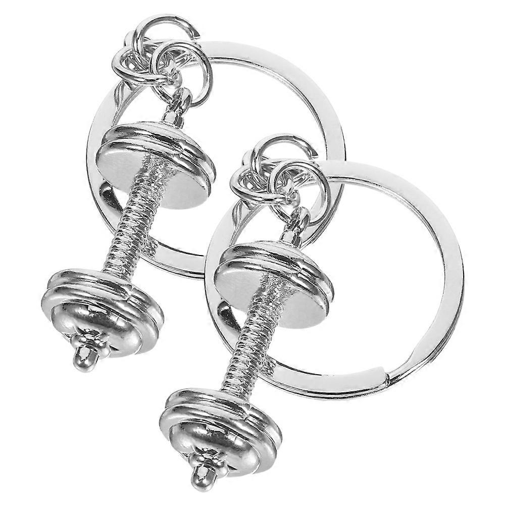 Dumbbell Keychain Zinc Alloy Silver Key Rings 4Pcs