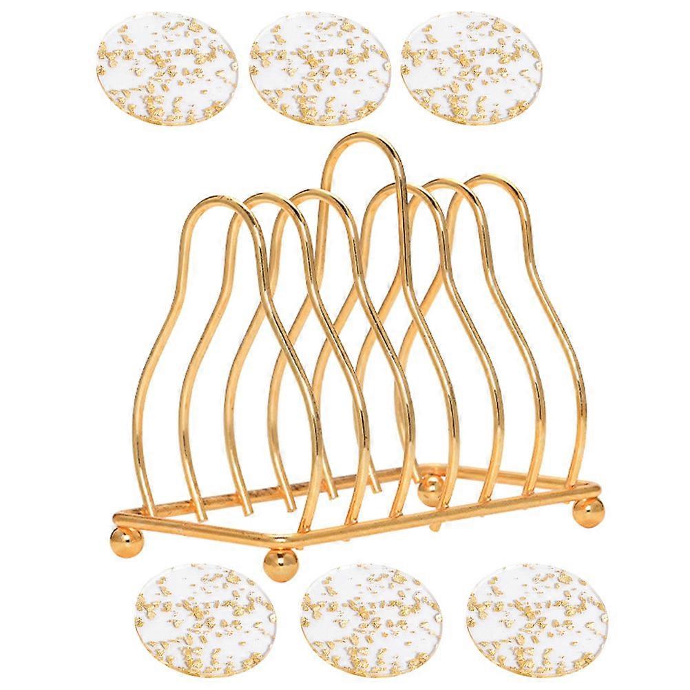 Cup Mats Set With Holder Catch Condensation For Daily Use Golden 1Set