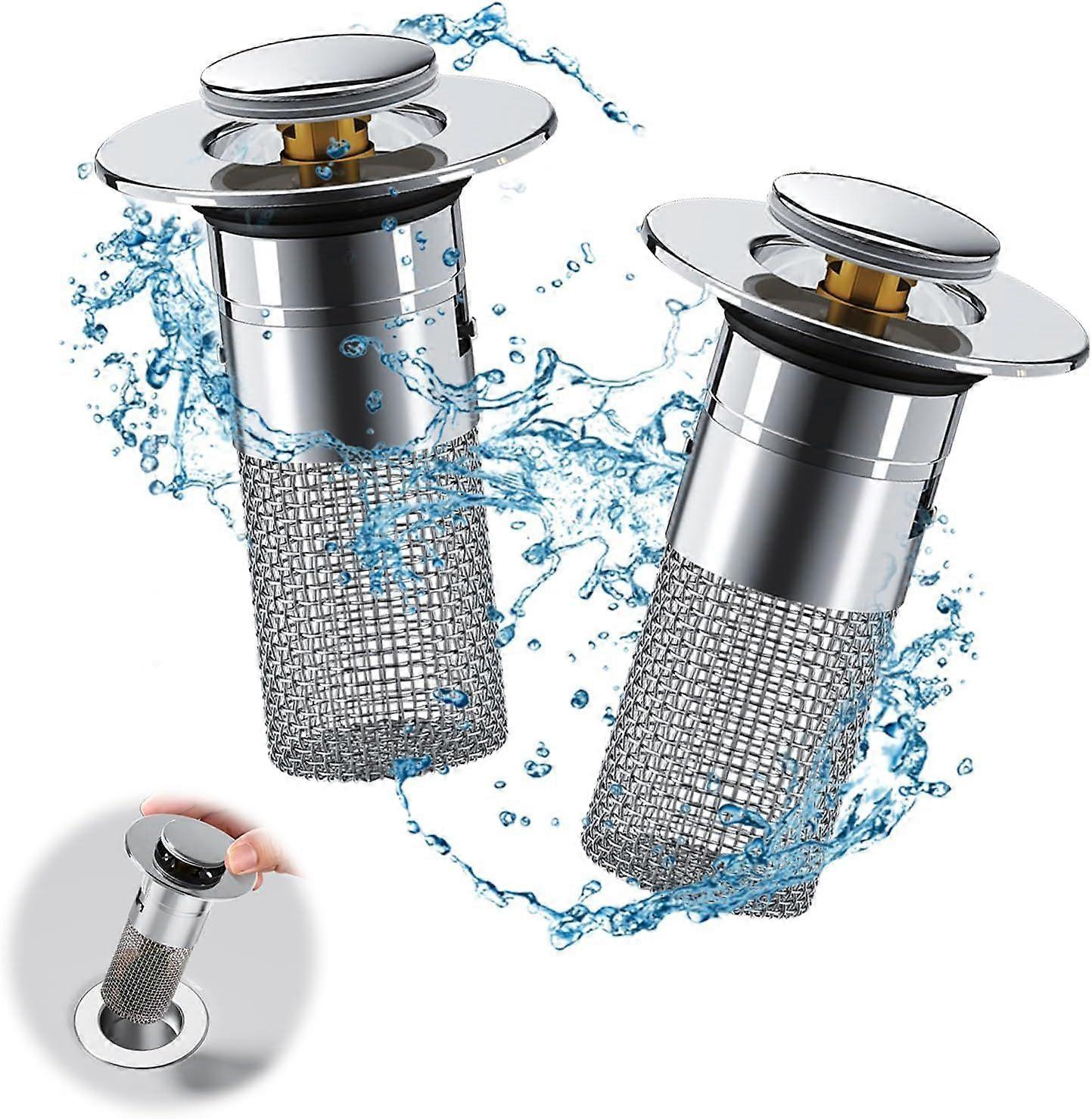 2pcs Basin Plug for 34-40mm Waste, Improved Drain Plug Bathroom Sink Plug with Hair Strainer, Drain Plug Removable Strainer, Drain Plug for Surface-Mo