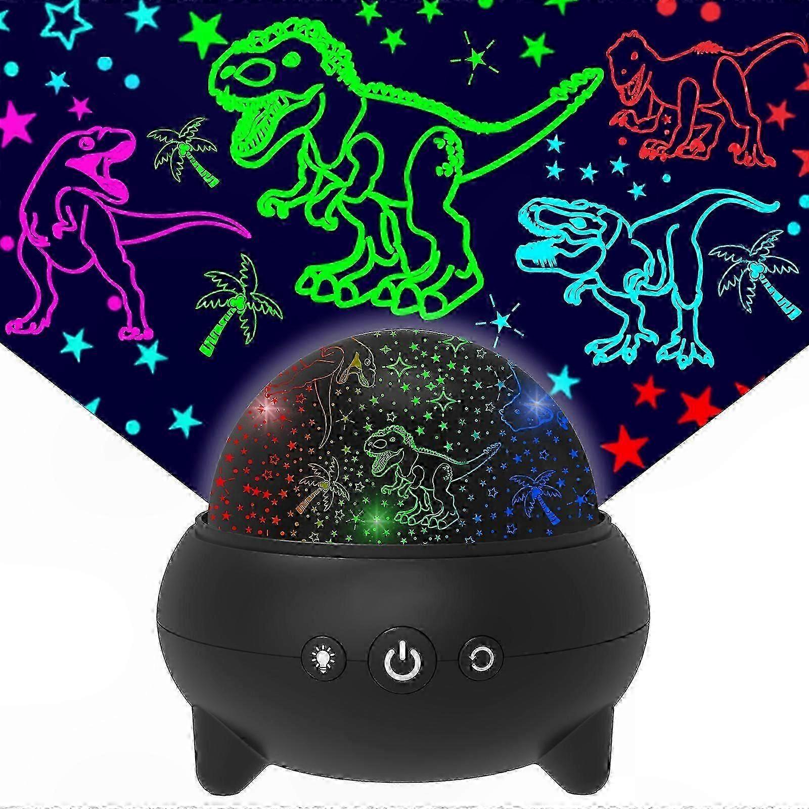 Ocean-Themed Projector and Night Light for Kids, 2-in-1 Dinosaur Lamp with 360 Rotation and 9 Color Options, Ideal for Boys Aged 2-8 (Black)