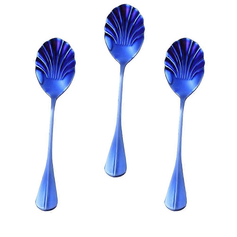 Stainless Steel Shell Spoon for Mixing Drinks 3Pcs Blue Long Handle