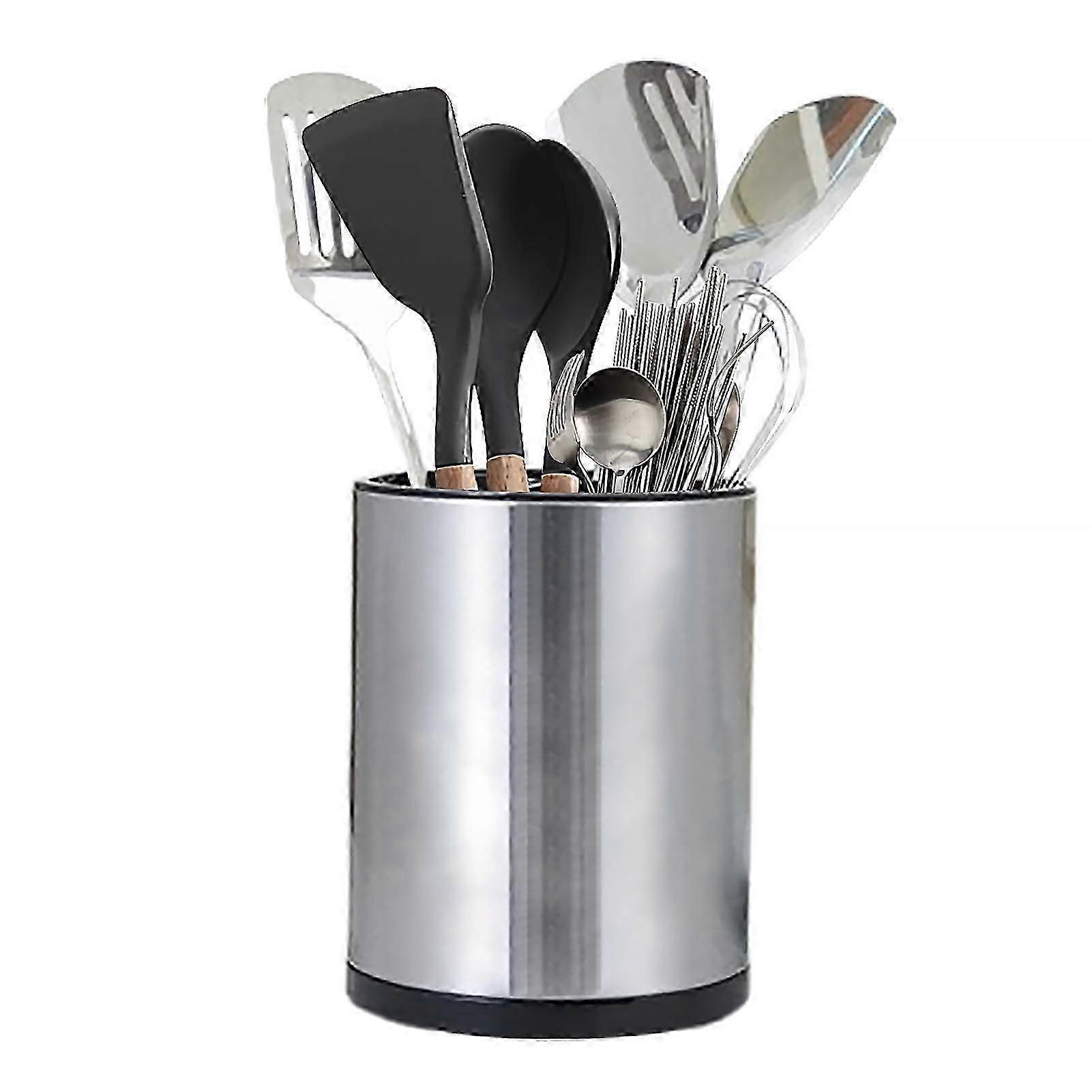 stainless steel utensil container with drain base 8.2 x 6.7 in