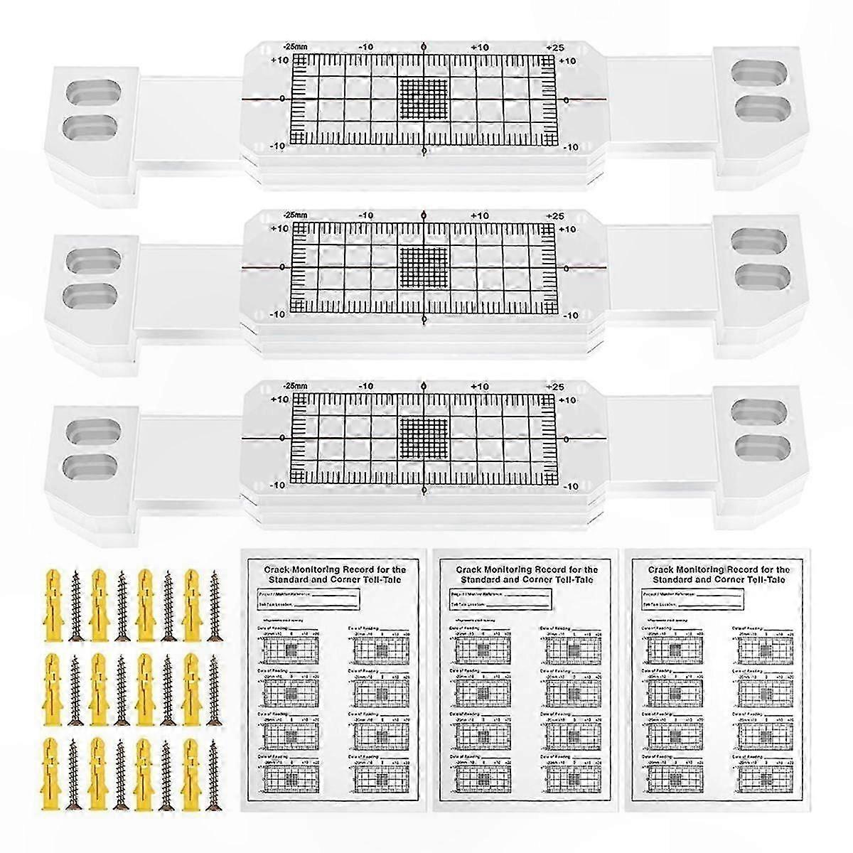 3-Pack Crack Monitoring Devices, Acrylic Corner Tell-Tale Sensors for Structural Observation