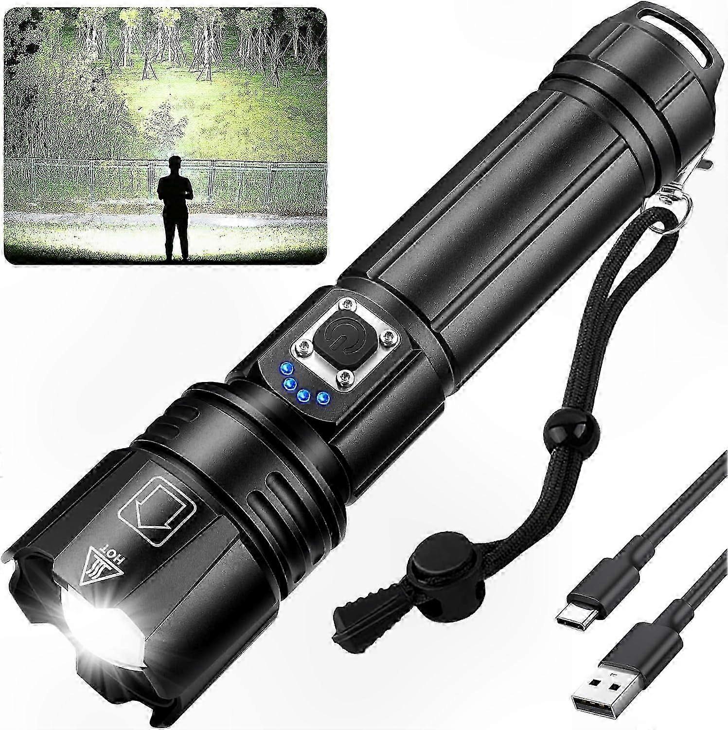 990,000 Lumen Rechargeable Flashlight, 5 Modes & 12H Runtime, Waterproof LED Flash Light