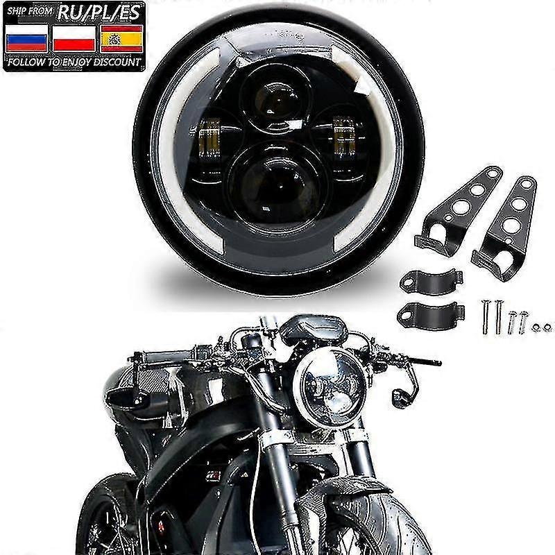 Universal 7.5 Inch Led Retro Bucket Motorcycle Modified Headlight Hi/lo Beam Drl And Matte Black Headlight Housing With Bracket 25-26