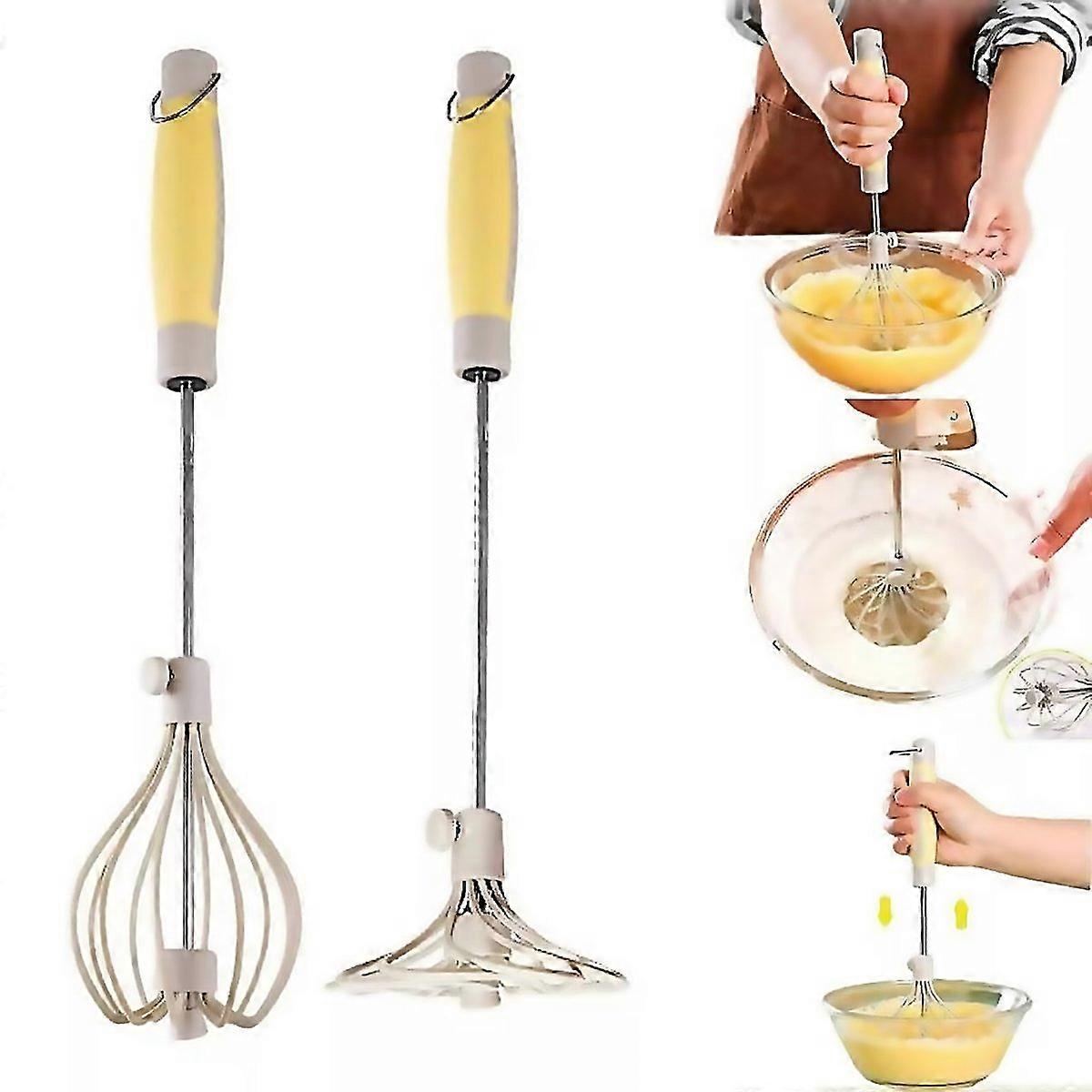 For Stainless Steel Semi Automatic Whisk2024 Upgrade Rotating Automatic Eggbeater