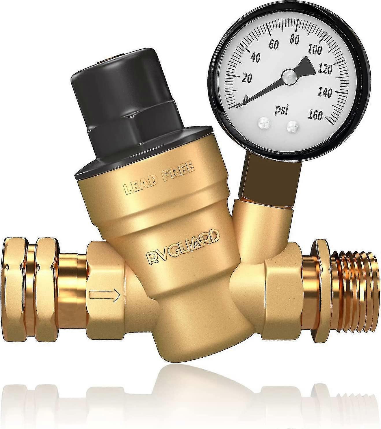 Rv Water Pressure Regulator Valve, Brass Lead-free Adjustable Water Pressure Reducer With Gauge And Inlet Screen Filter For Rv Camper Travel Trailer C