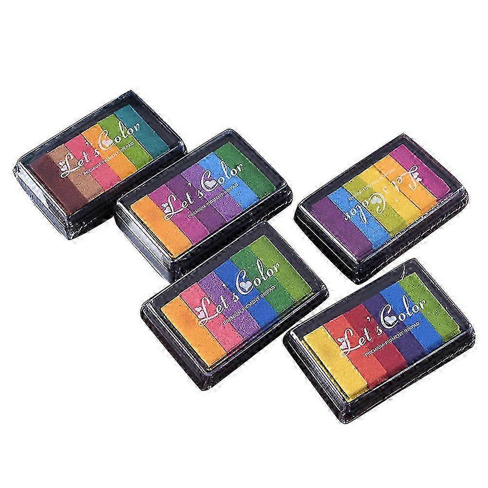 5PCS Craft Ink Pad Stamps Partner Rainbow Set of DIY Multicolor Craft Stamp Pad 6-color Gradient Rainbow Ink Pad Printed Ink